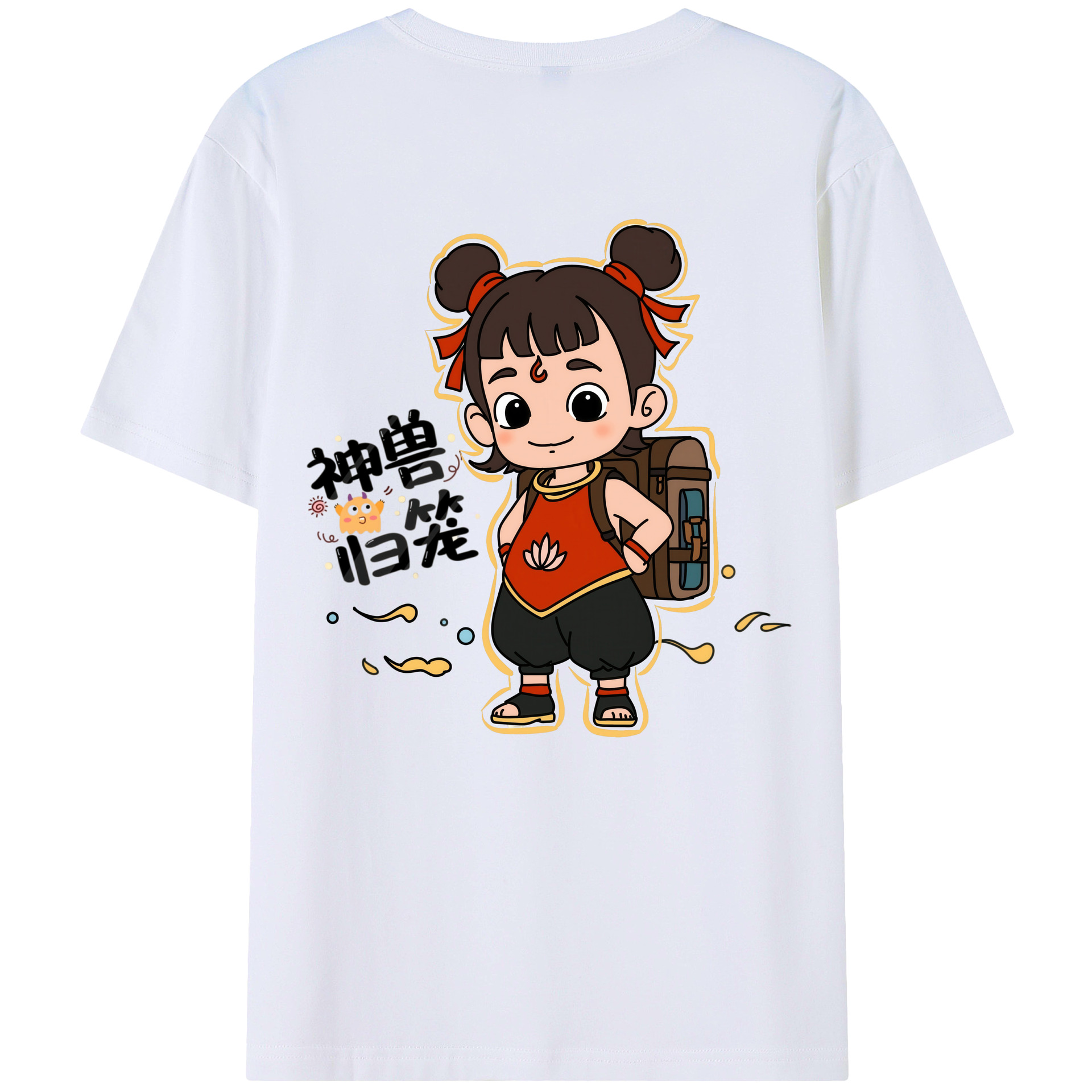 （画像用） Ne Zha 2 ナタ 魔童の大暴れ 綿100％ メンズ半袖Tシャツ（バックプリント） 通気性