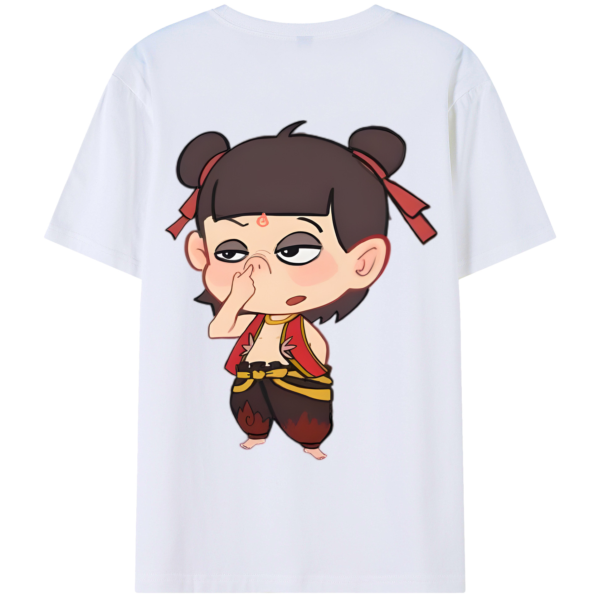 （画像用） Ne Zha 2 ナタ 魔童の大暴れ 綿100％ メンズ半袖Tシャツ（バックプリント） 通気性