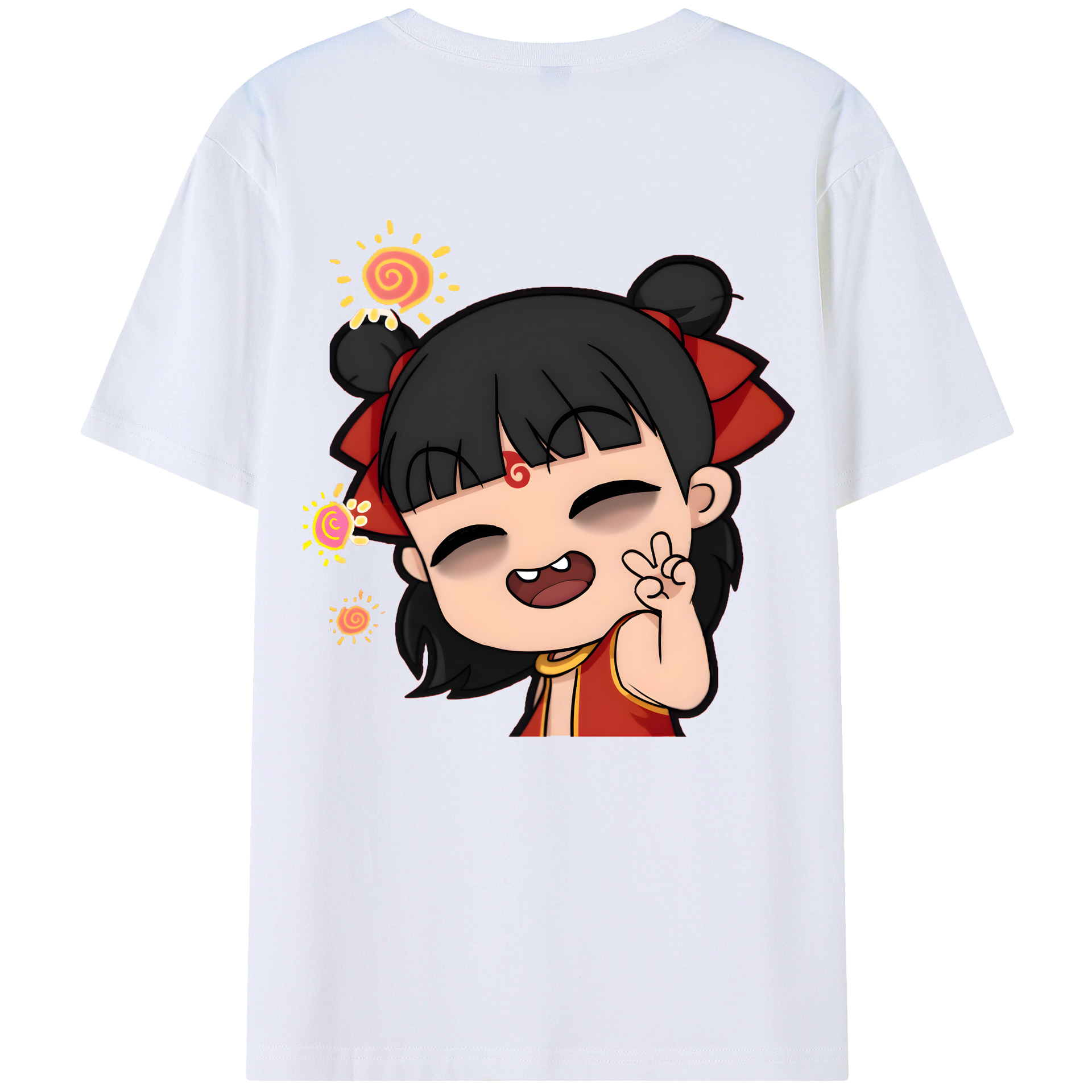 （画像用） Ne Zha 2 ナタ 魔童の大暴れ 綿100％ メンズ半袖Tシャツ（バックプリント） 通気性