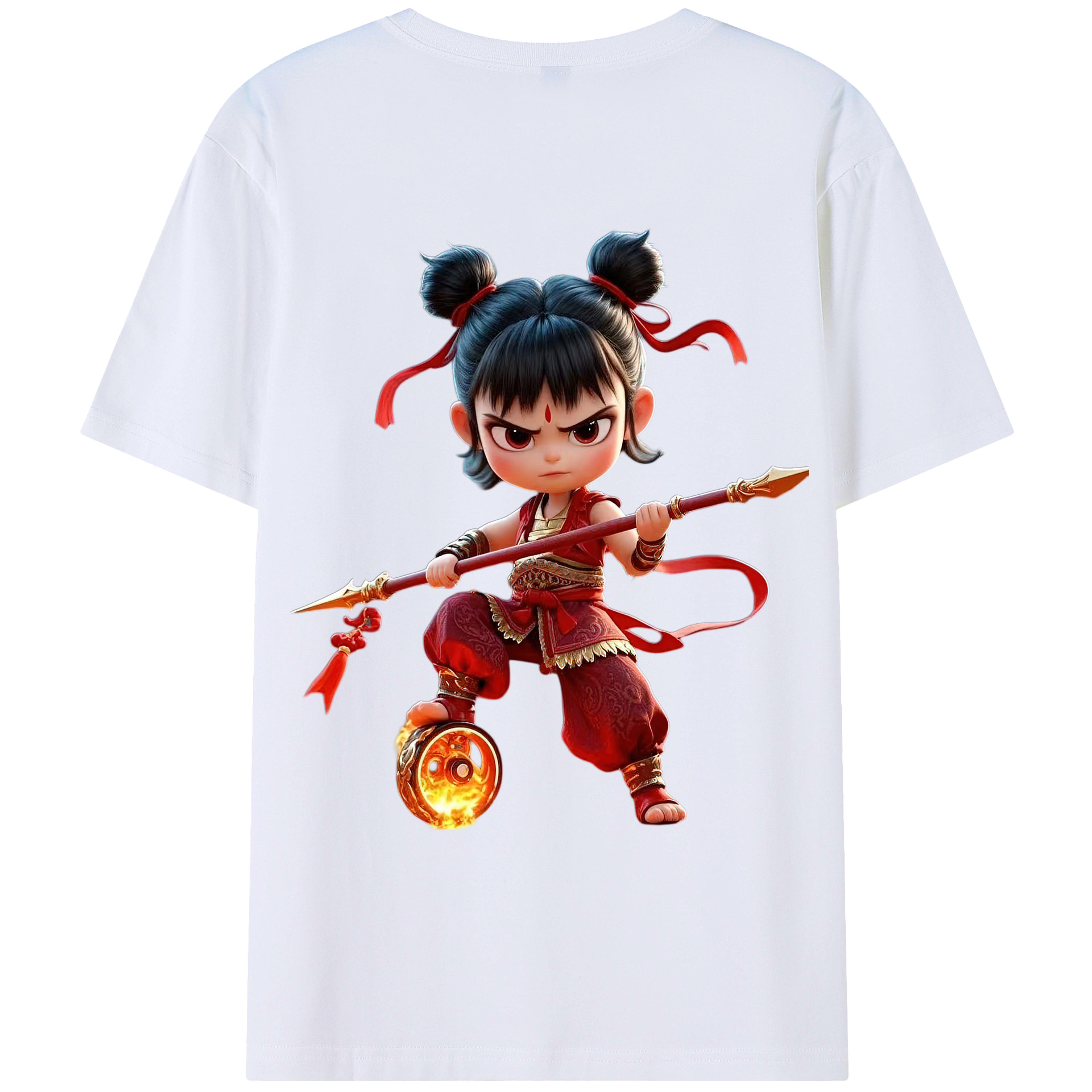 （画像用） Ne Zha 2 ナタ 魔童の大暴れ 綿100％ メンズ半袖Tシャツ（バックプリント） 通気性