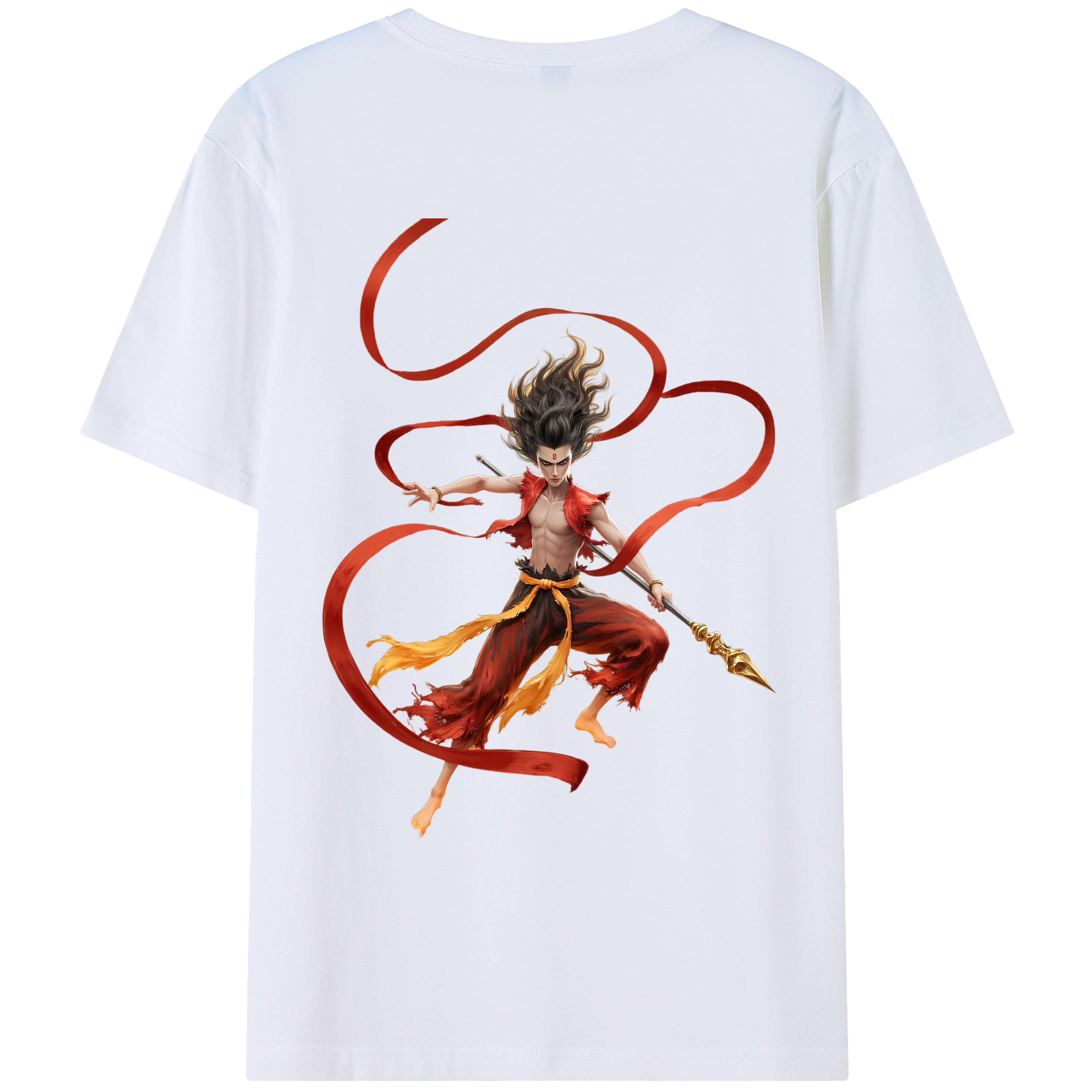 （画像用） Ne Zha 2 ナタ 魔童の大暴れ 綿100％ メンズ半袖Tシャツ（バックプリント） 通気性