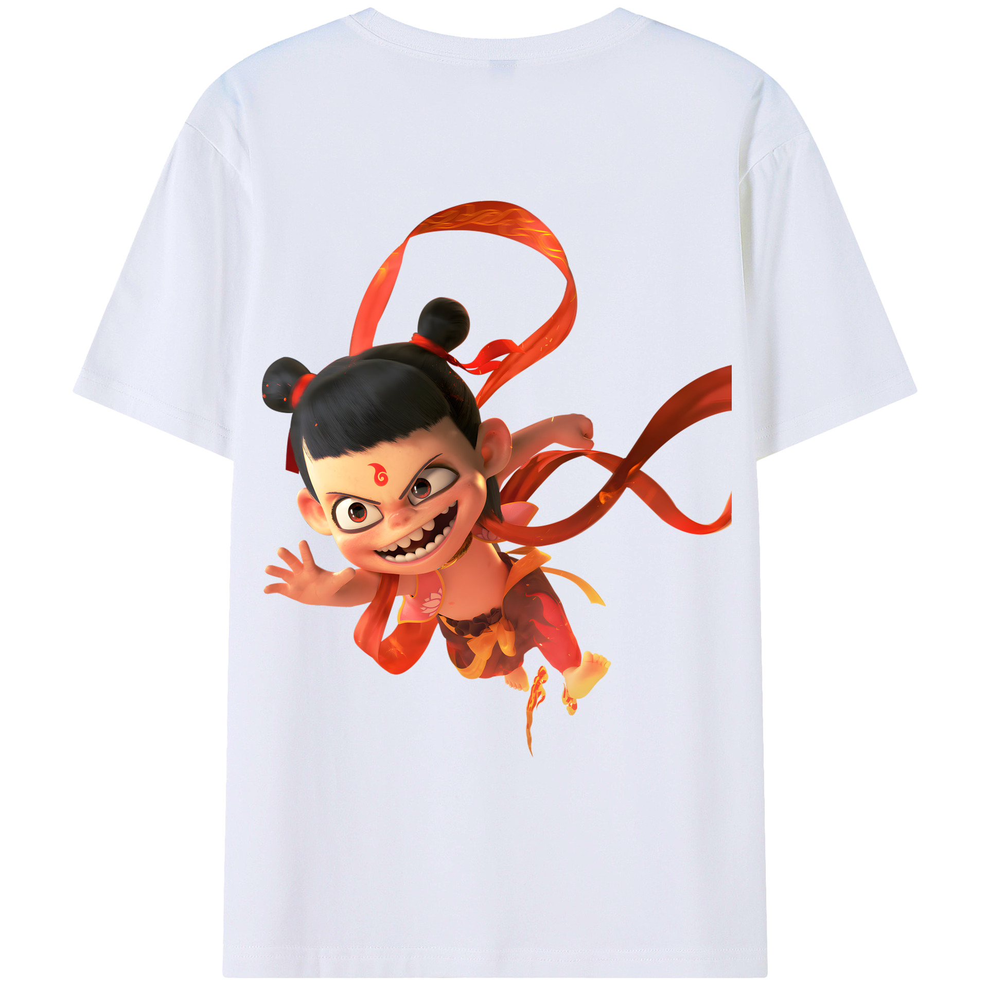 （画像用） Ne Zha 2 ナタ 魔童の大暴れ 綿100％ メンズ半袖Tシャツ（バックプリント） 通気性