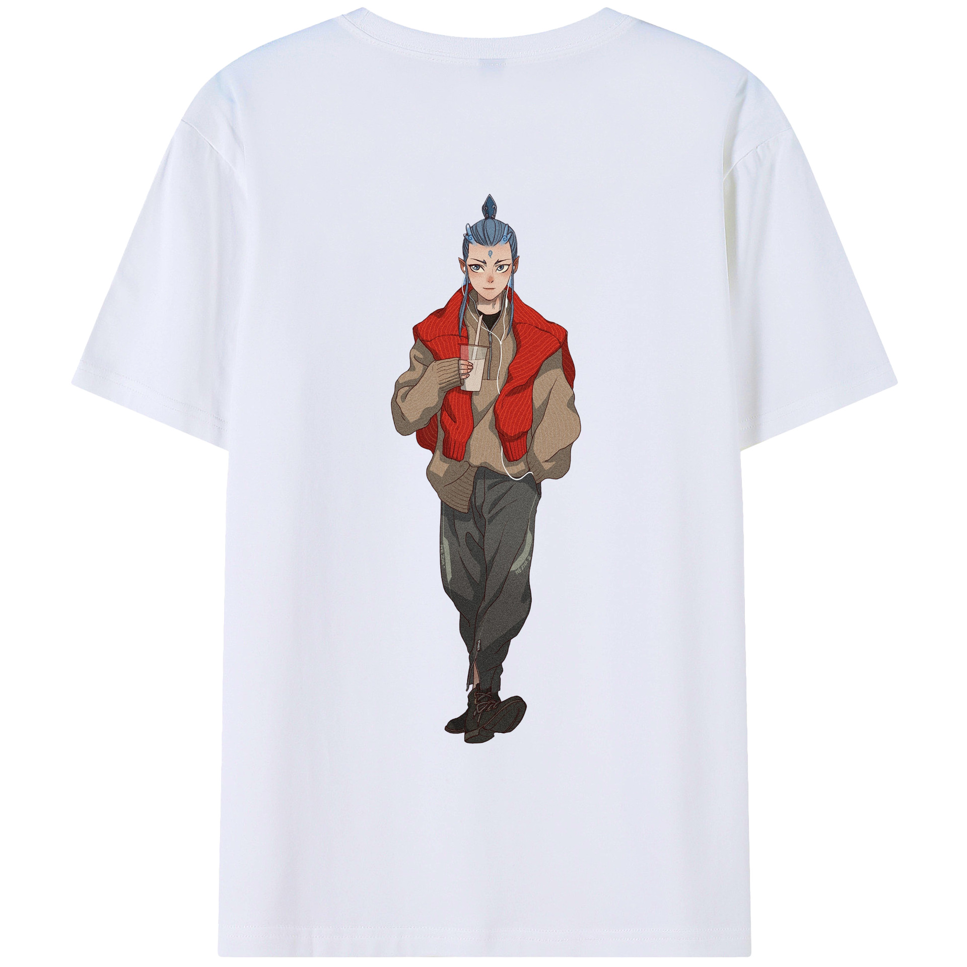 （画像用） Ne Zha 2 ナタ 魔童の大暴れ 綿100％ メンズ半袖Tシャツ（バックプリント） 通気性