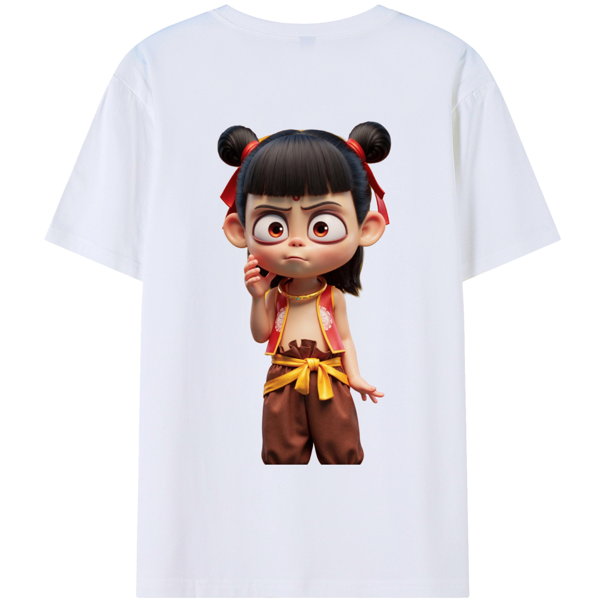 （画像用） Ne Zha 2 ナタ 魔童の大暴れ 綿100％ メンズ半袖Tシャツ（バックプリント） 通気性
