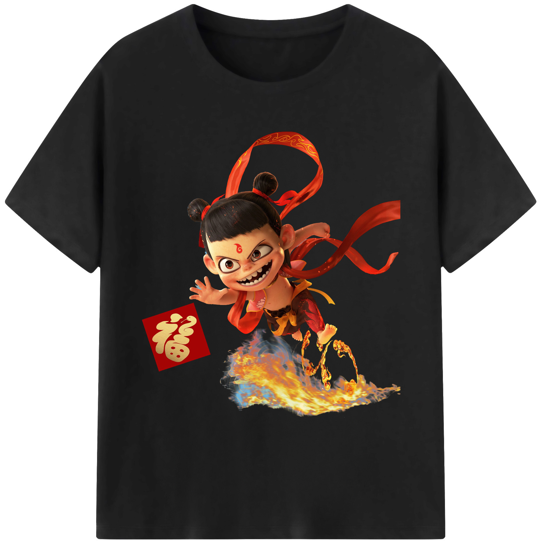 （画像用） Ne Zha 2 ナタ 魔童の大暴れ 綿100％ メンズ半袖Tシャツ｜肌触りやわらか＆通気性