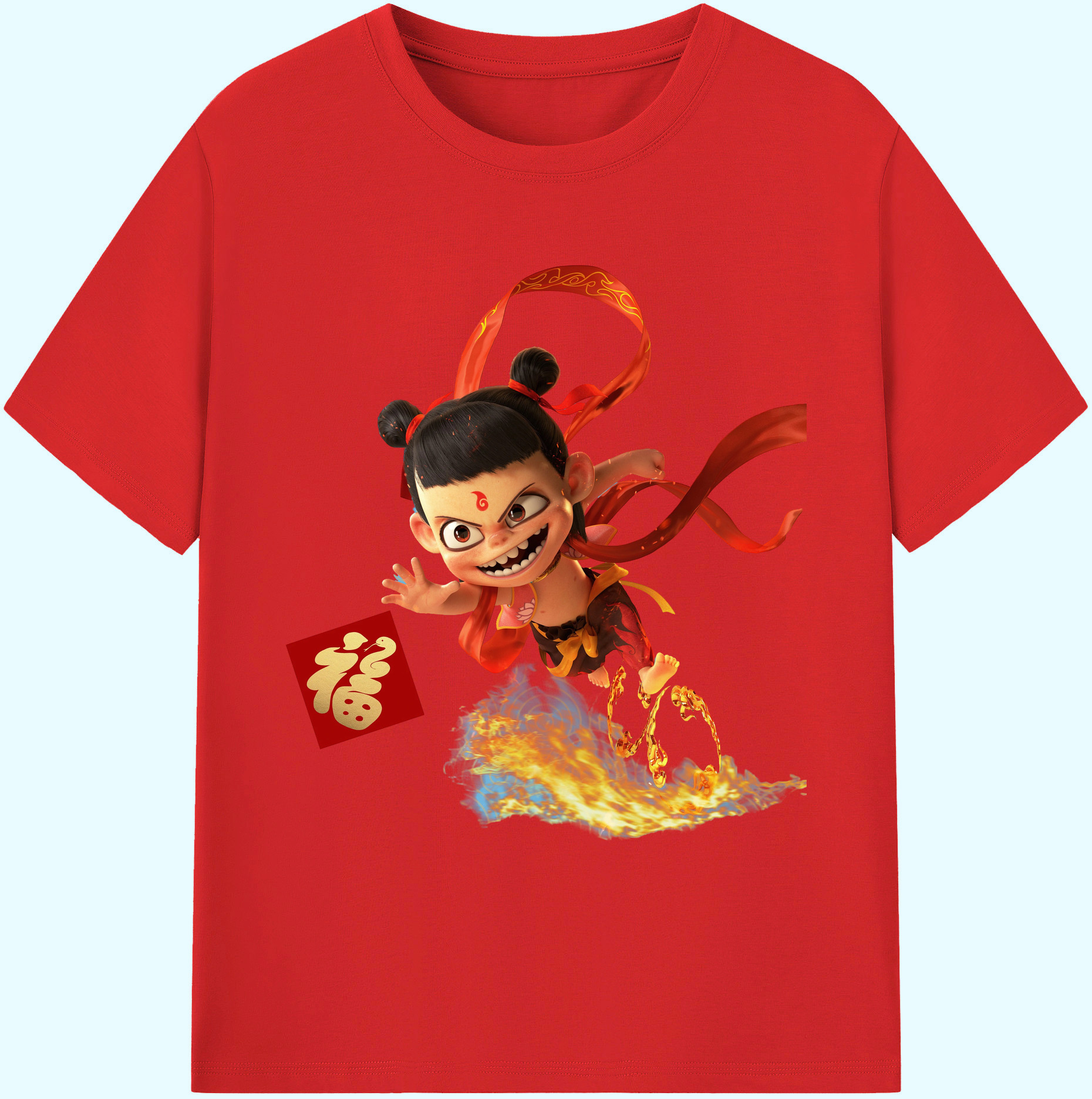 （画像用） Ne Zha 2 ナタ 魔童の大暴れ 綿100％ メンズ半袖Tシャツ｜肌触りやわらか＆通気性