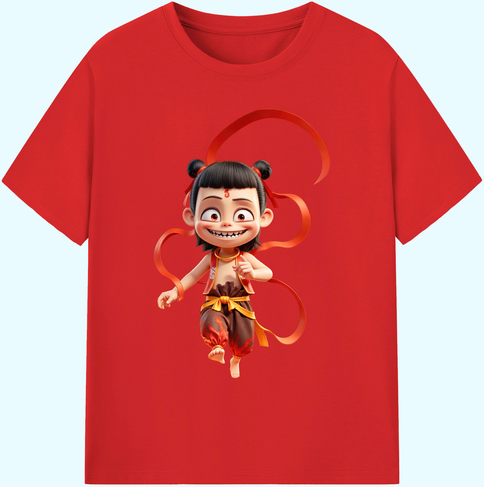 （画像用） Ne Zha 2 ナタ 魔童の大暴れ 綿100％ メンズ半袖Tシャツ｜肌触りやわらか＆通気性