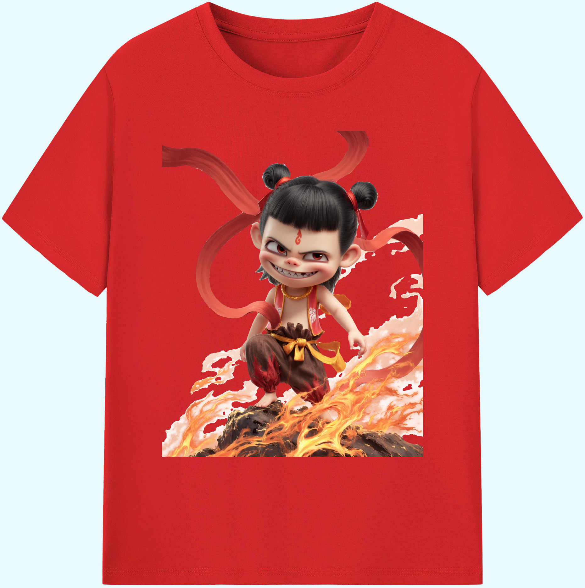 （画像用） Ne Zha 2 ナタ 魔童の大暴れ 綿100％ メンズ半袖Tシャツ｜肌触りやわらか＆通気性