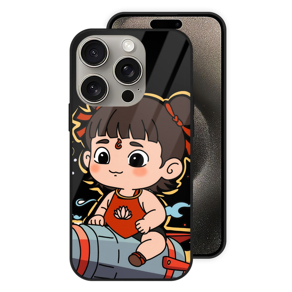 （画像用） Ne Zha 2 ナタ 魔童の大暴れ 【iPhone15Pro対応】スマホケース 耐衝撃＆黄変防止 背面ガラス