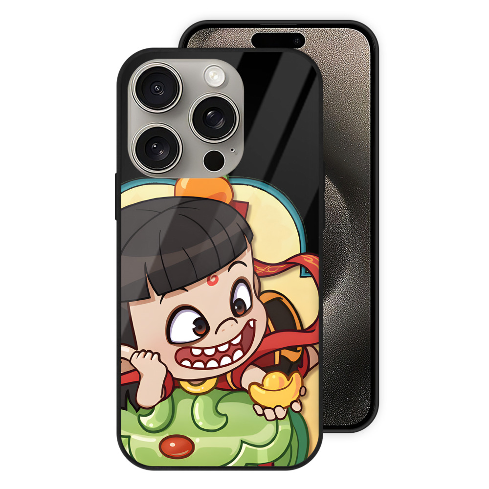 （画像用） Ne Zha 2 ナタ 魔童の大暴れ 【iPhone15Pro対応】スマホケース 耐衝撃＆黄変防止 背面ガラス