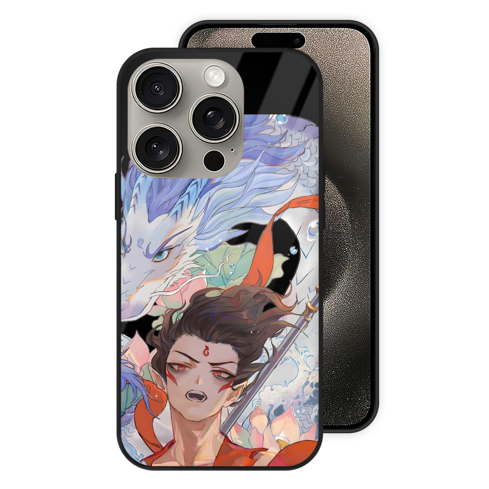 （画像用） Ne Zha 2 ナタ 魔童の大暴れ 【iPhone15Pro対応】スマホケース 耐衝撃＆黄変防止 背面ガラス