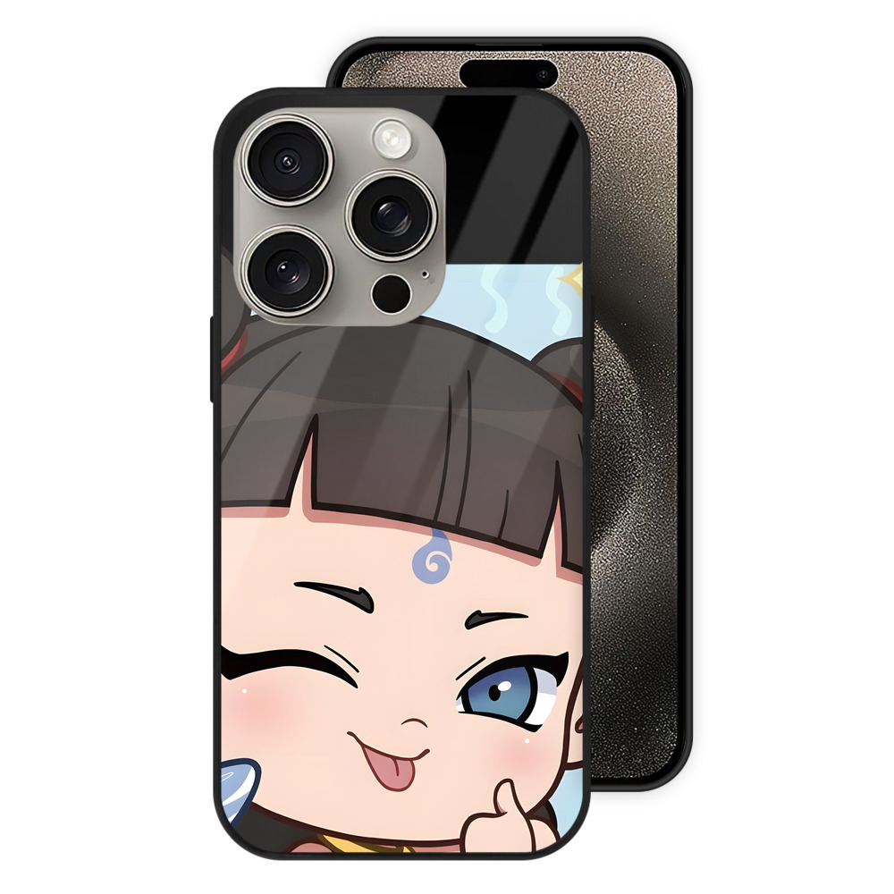 （画像用） Ne Zha 2 ナタ 魔童の大暴れ 【iPhone15Pro対応】スマホケース 耐衝撃＆黄変防止 背面ガラス