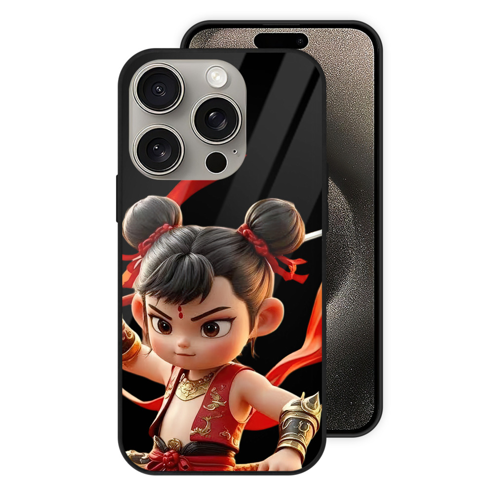（画像用） Ne Zha 2 ナタ 魔童の大暴れ 【iPhone15Pro対応】スマホケース 耐衝撃＆黄変防止 背面ガラス