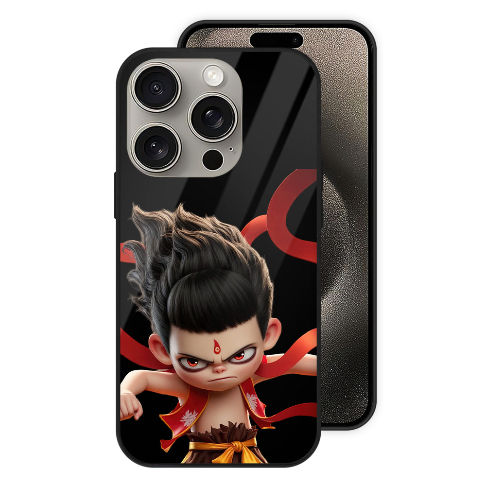 （画像用） Ne Zha 2 ナタ 魔童の大暴れ 【iPhone15Pro対応】スマホケース 耐衝撃＆黄変防止 背面ガラス