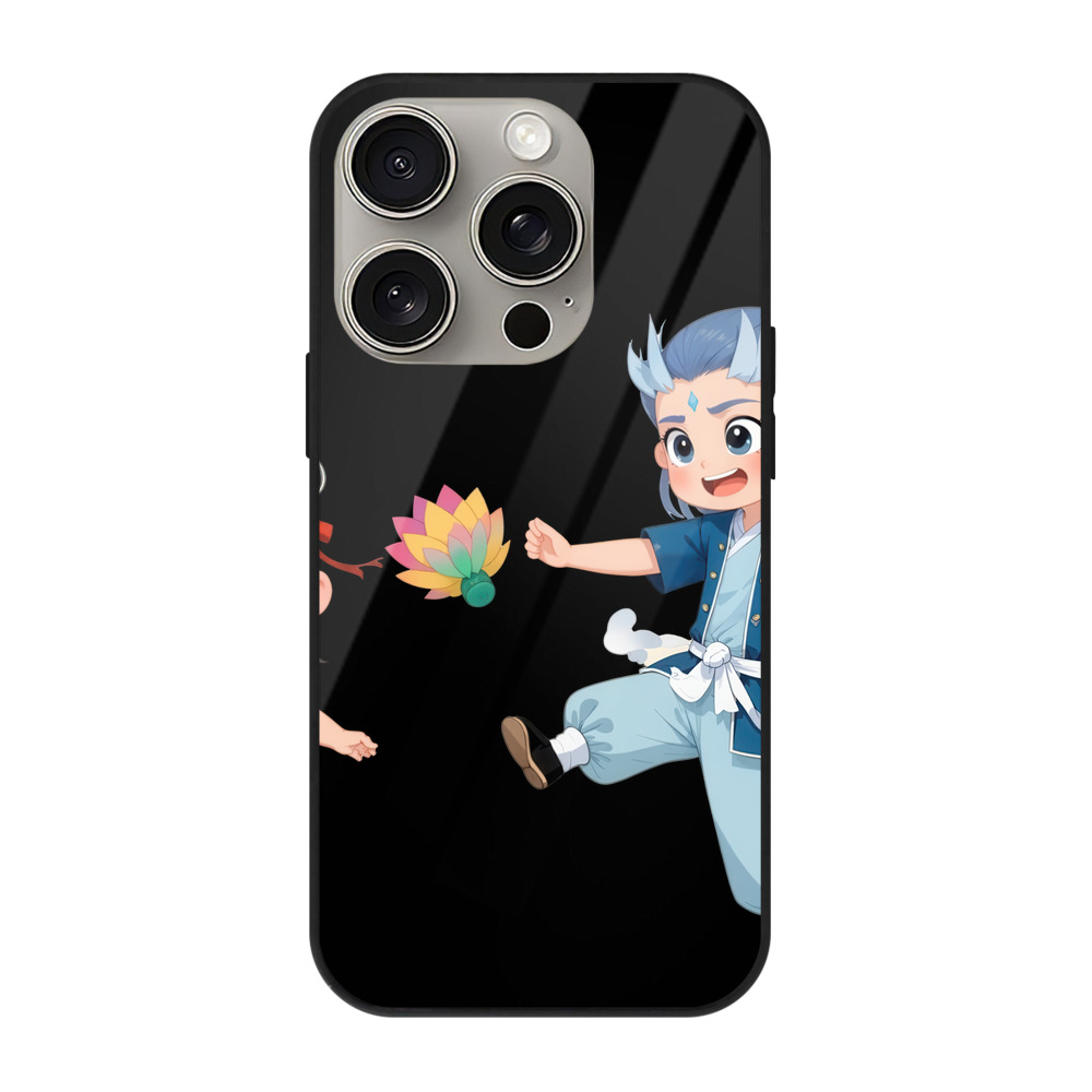 （画像用） Ne Zha 2 ナタ 魔童の大暴れ 【iPhone15Pro対応】スマホケース 耐衝撃＆黄変防止 背面ガラス
