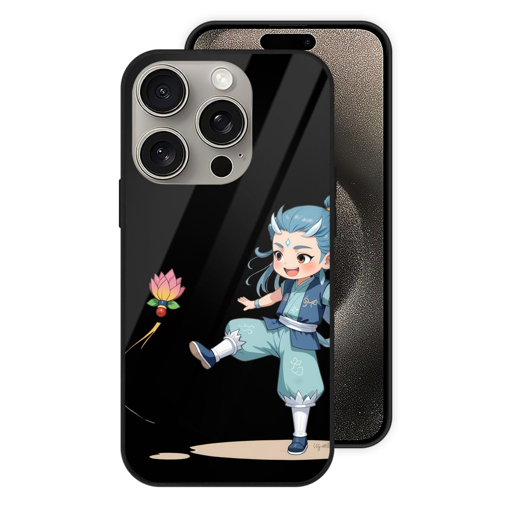 （画像用） Ne Zha 2 ナタ 魔童の大暴れ 【iPhone15Pro対応】スマホケース 耐衝撃＆黄変防止 背面ガラス