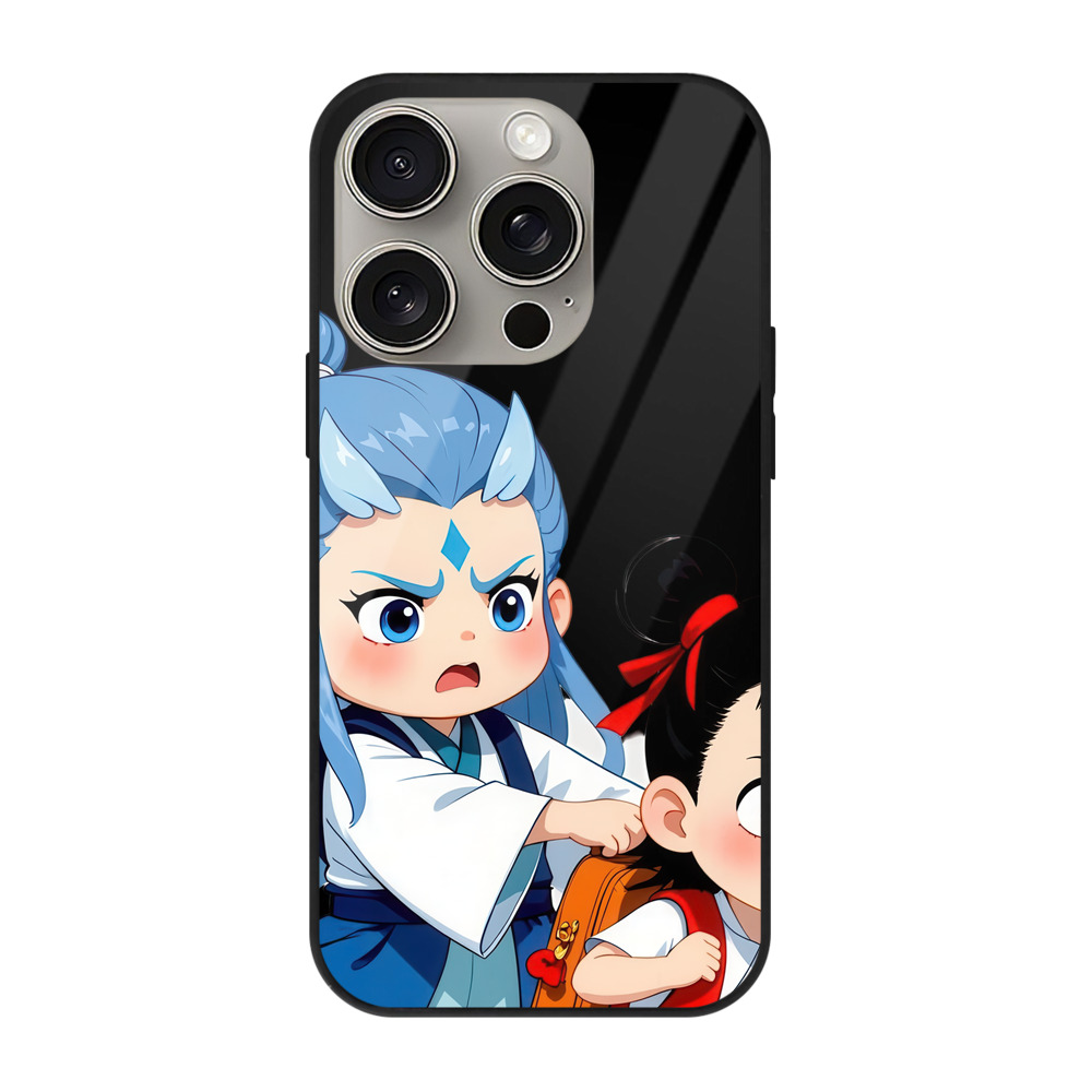 （画像用） Ne Zha 2 ナタ 魔童の大暴れ 【iPhone15Pro対応】スマホケース 耐衝撃＆黄変防止 背面ガラス