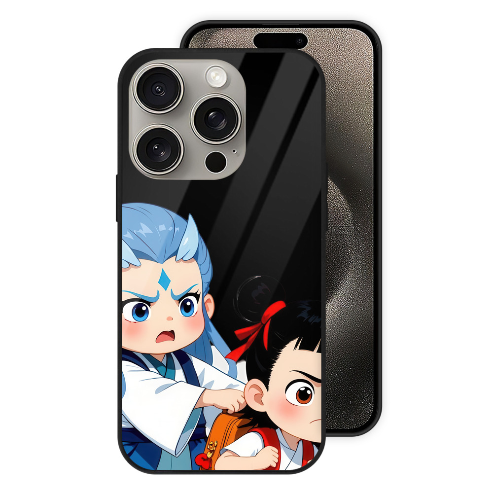 （画像用） Ne Zha 2 ナタ 魔童の大暴れ 【iPhone15Pro対応】スマホケース 耐衝撃＆黄変防止 背面ガラス