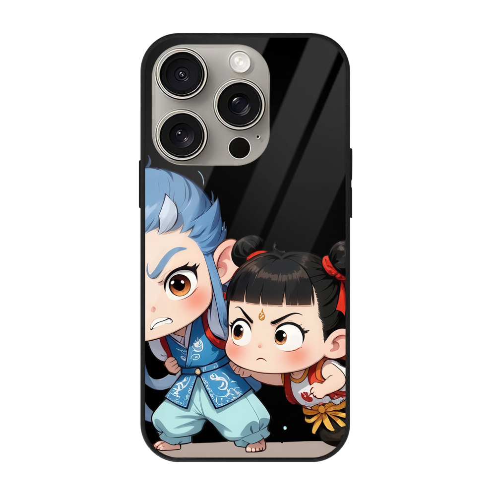 （画像用） Ne Zha 2 ナタ 魔童の大暴れ 【iPhone15Pro対応】スマホケース 耐衝撃＆黄変防止 背面ガラス