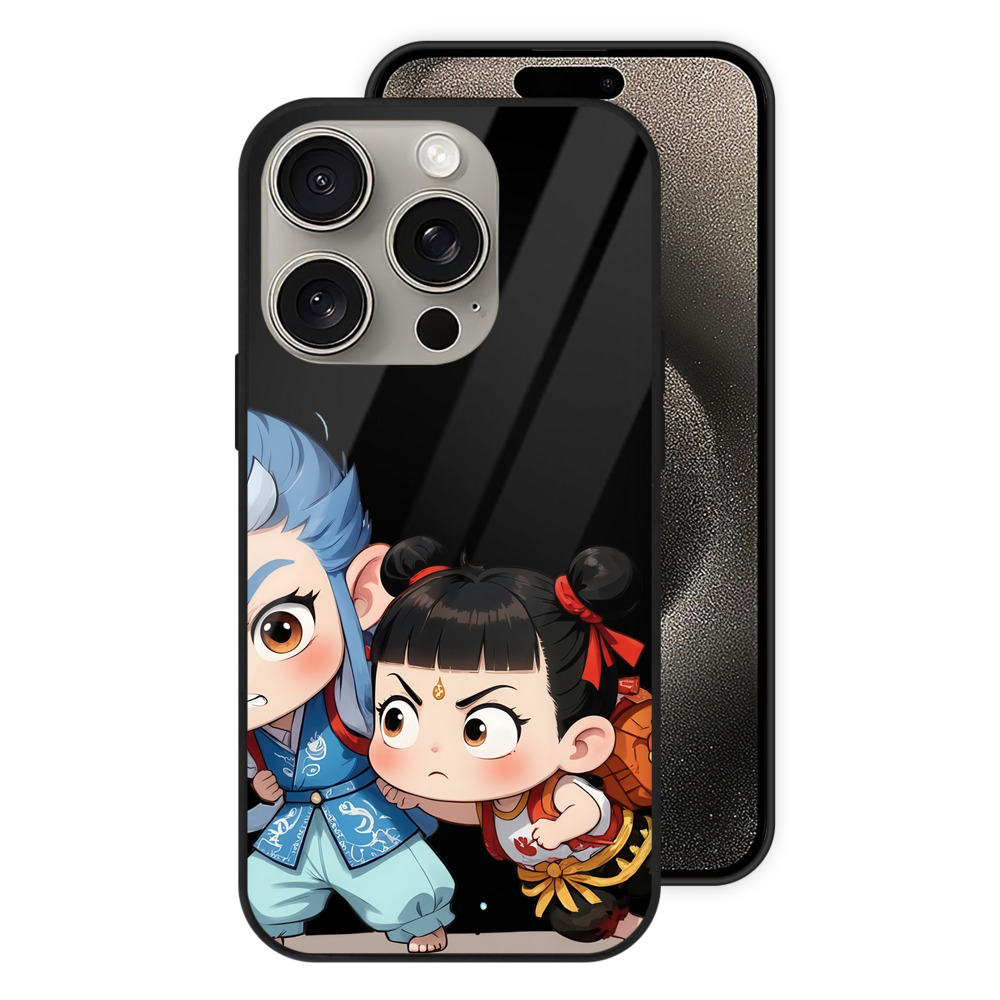 （画像用） Ne Zha 2 ナタ 魔童の大暴れ 【iPhone15Pro対応】スマホケース 耐衝撃＆黄変防止 背面ガラス