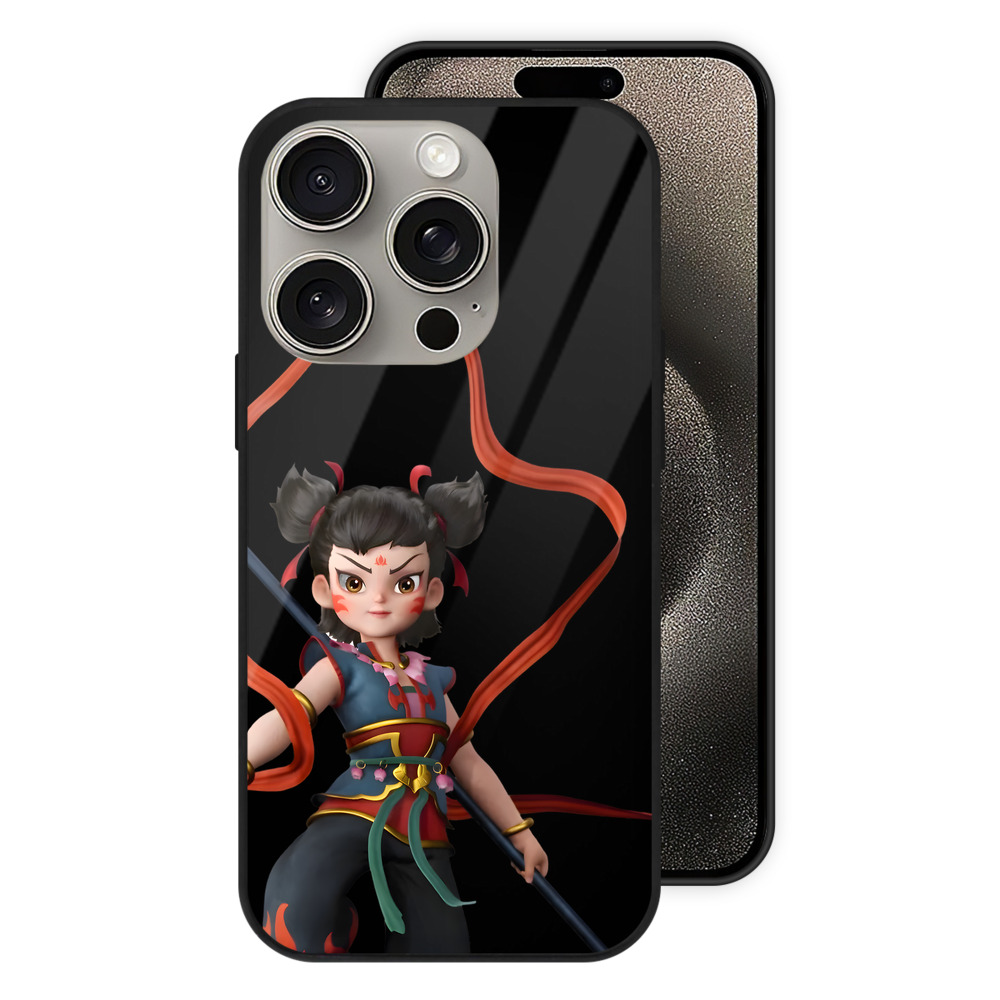 （画像用） Ne Zha 2 ナタ 魔童の大暴れ 【iPhone15Pro対応】スマホケース 耐衝撃＆黄変防止 背面ガラス