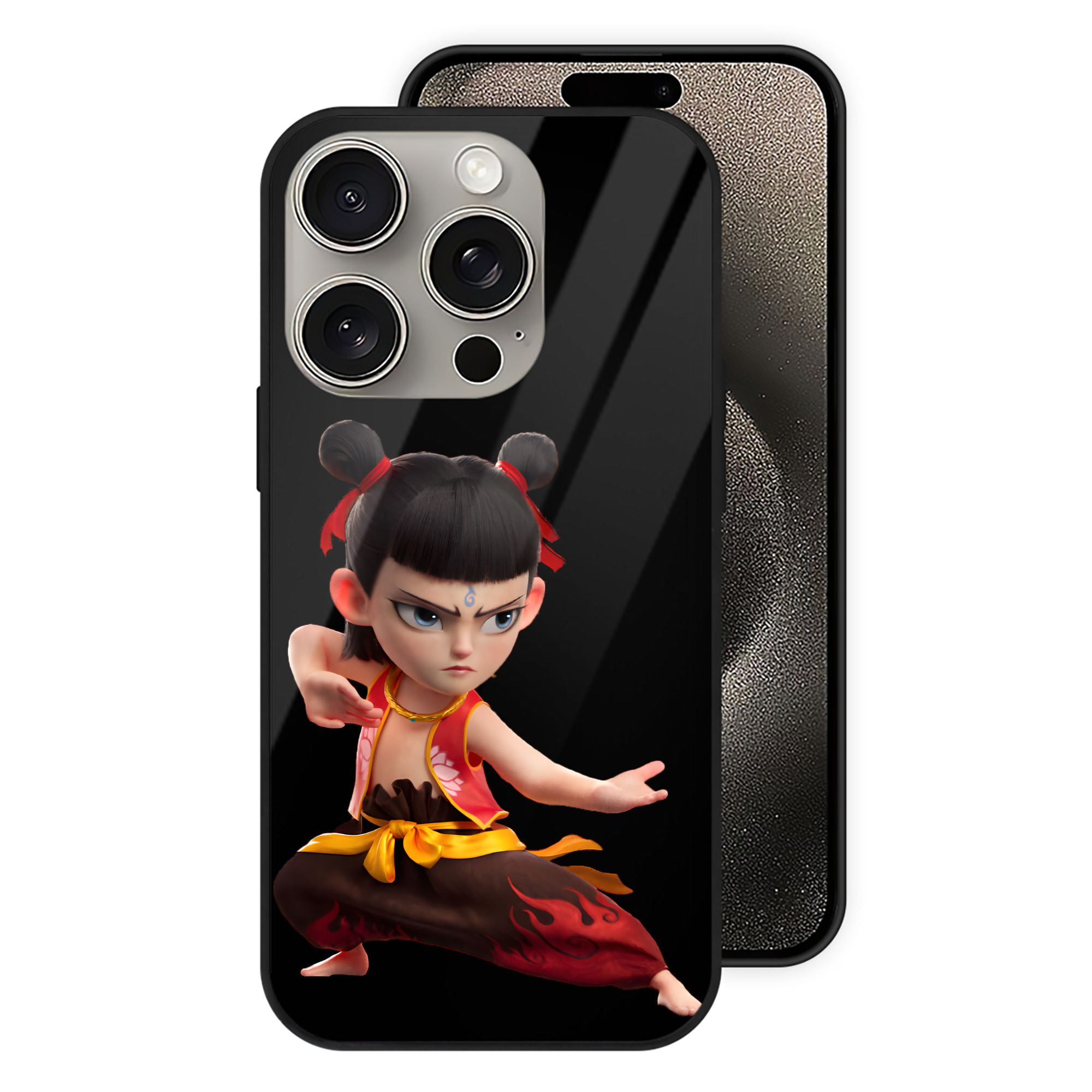 （画像用） Ne Zha 2 ナタ 魔童の大暴れ 【iPhone15Pro対応】スマホケース 耐衝撃＆黄変防止 背面ガラス