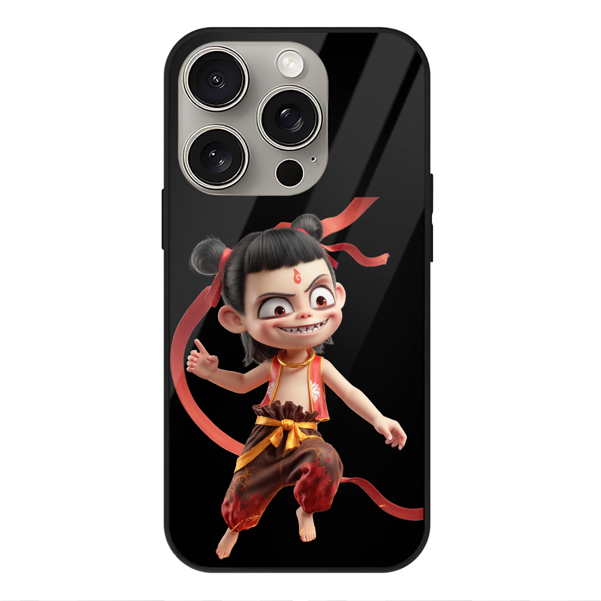 （画像用） Ne Zha 2 ナタ 魔童の大暴れ 【iPhone15Pro対応】スマホケース 耐衝撃＆黄変防止 背面ガラス