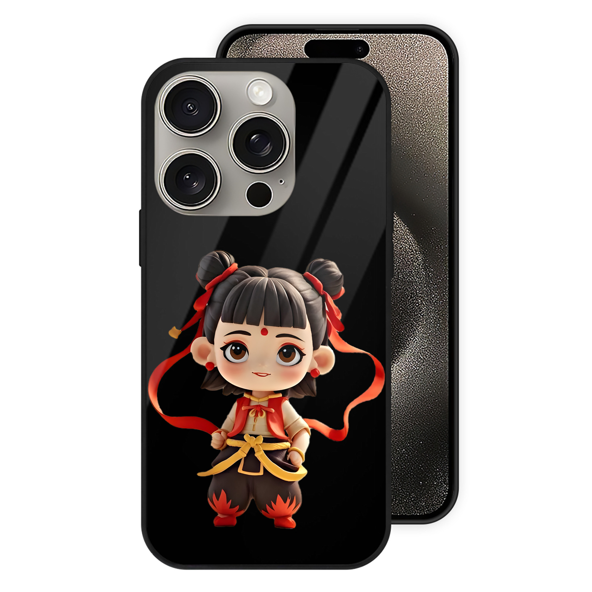 （画像用） Ne Zha 2 ナタ 魔童の大暴れ 【iPhone15Pro対応】スマホケース 耐衝撃＆黄変防止 背面ガラス