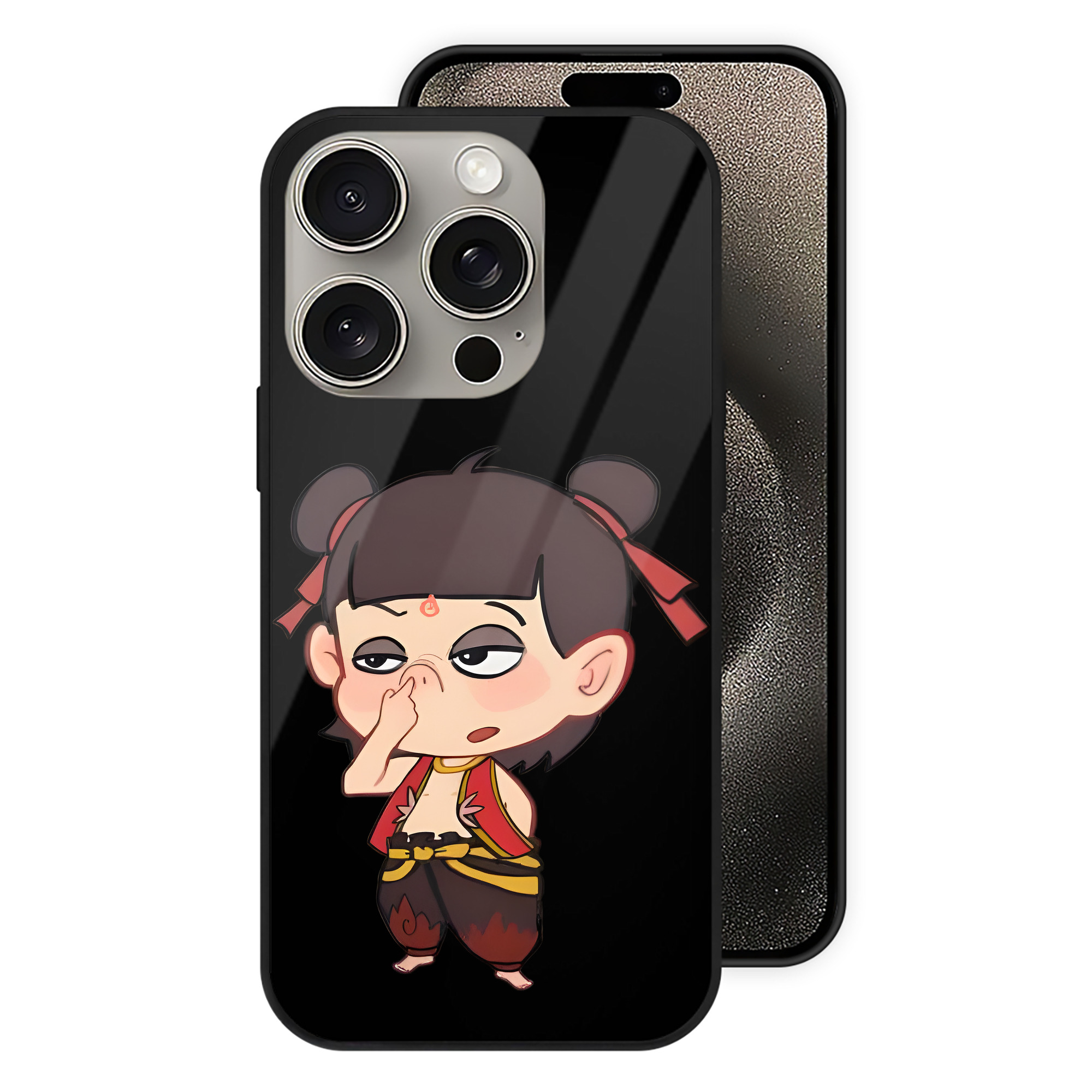 （画像用） Ne Zha 2 ナタ 魔童の大暴れ 【iPhone15Pro対応】スマホケース 耐衝撃＆黄変防止 背面ガラス