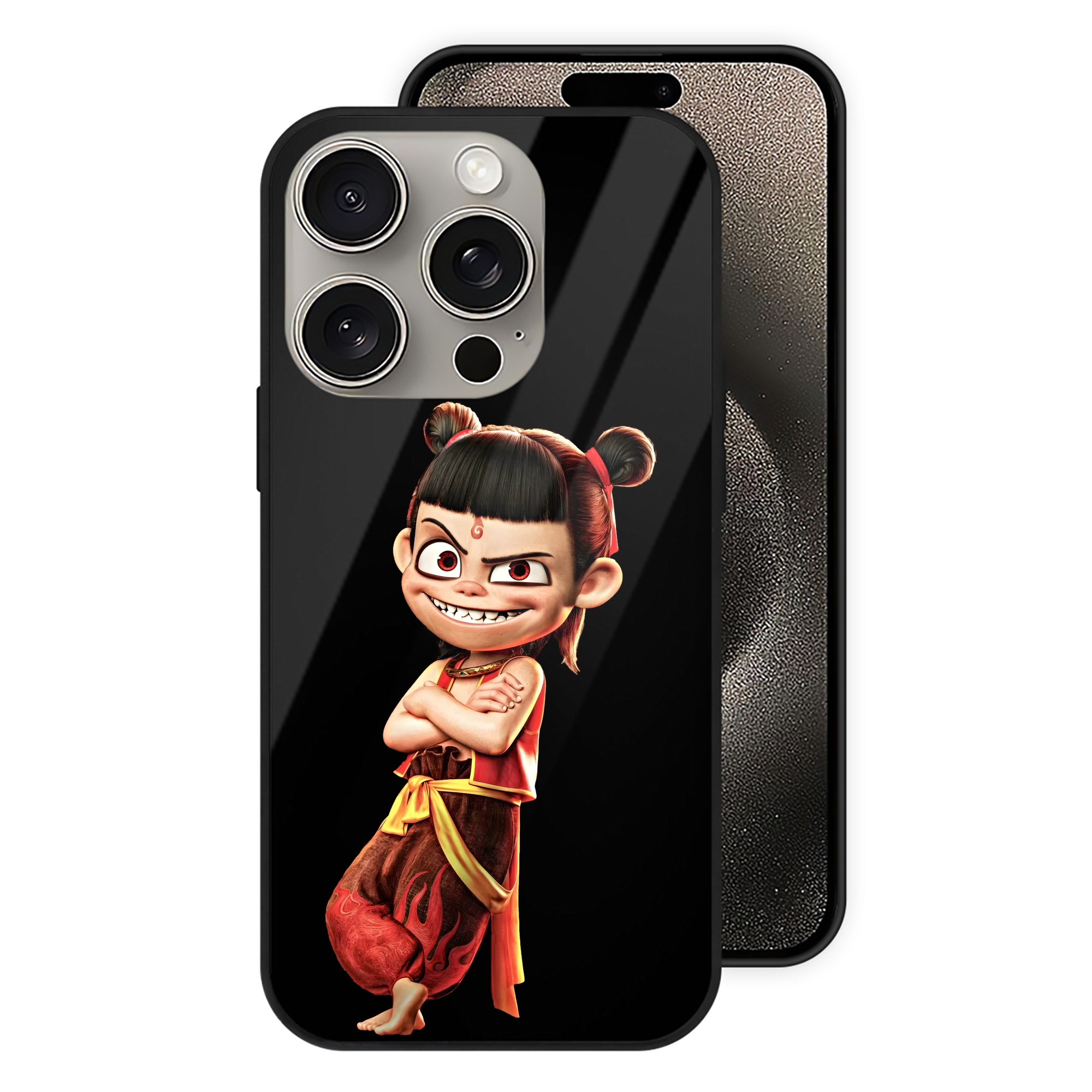 （画像用） Ne Zha 2 ナタ 魔童の大暴れ 【iPhone15Pro対応】スマホケース 耐衝撃＆黄変防止 背面ガラス