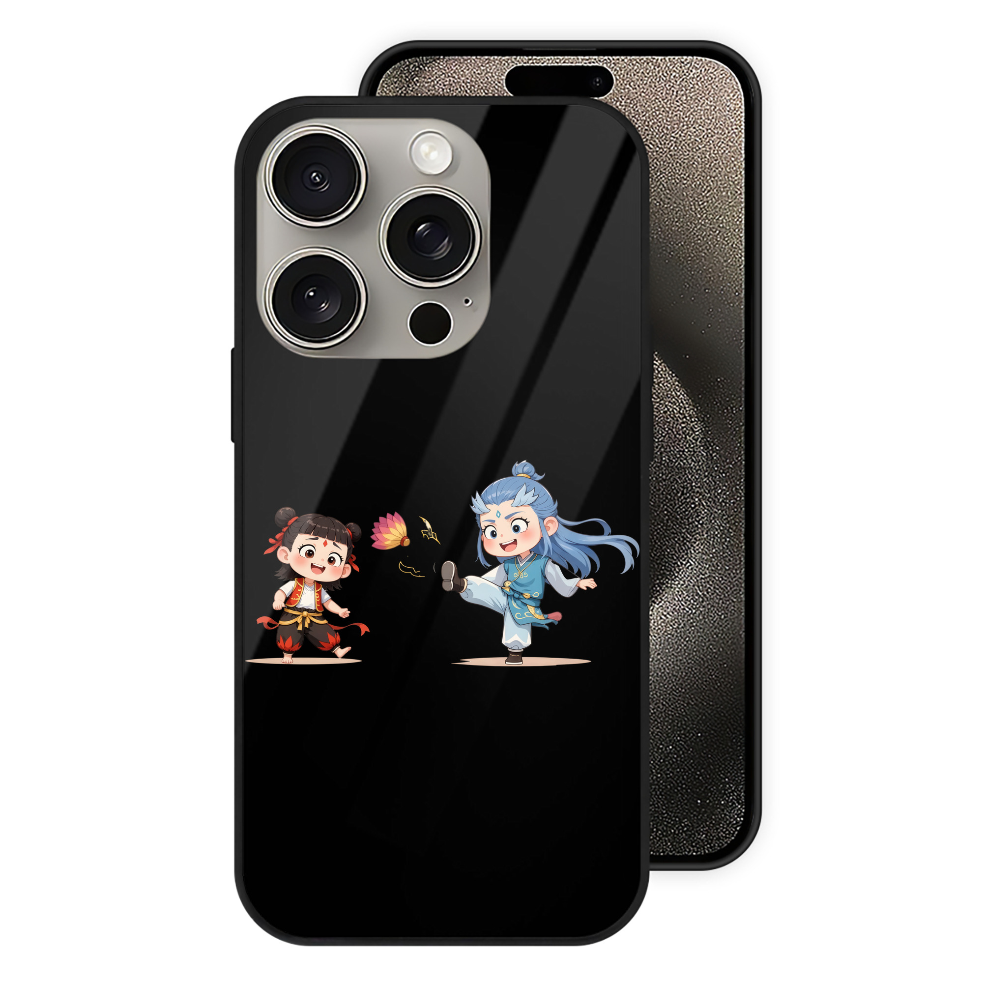 （画像用） Ne Zha 2 ナタ 魔童の大暴れ 【iPhone15Pro対応】スマホケース 耐衝撃＆黄変防止 背面ガラス
