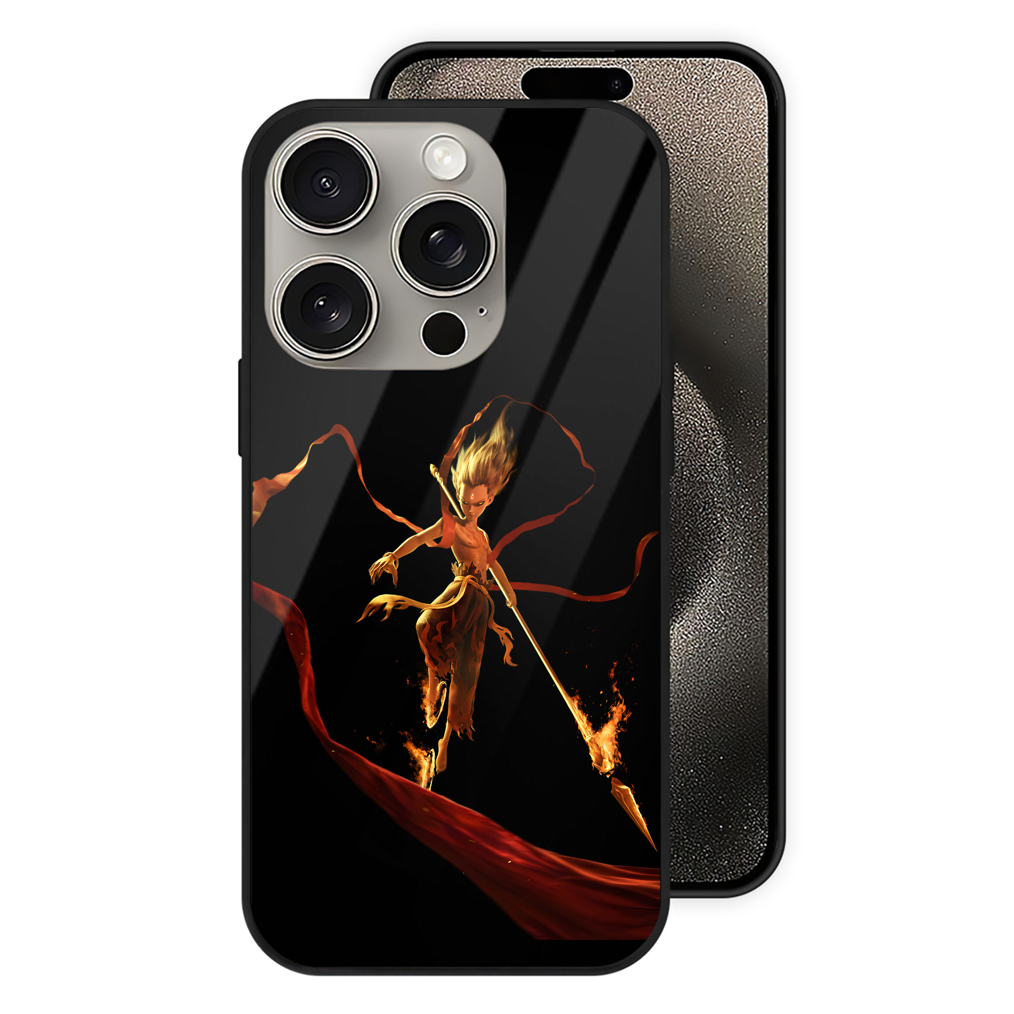 （画像用） Ne Zha 2 ナタ 魔童の大暴れ 【iPhone15Pro対応】スマホケース 耐衝撃＆黄変防止 背面ガラス