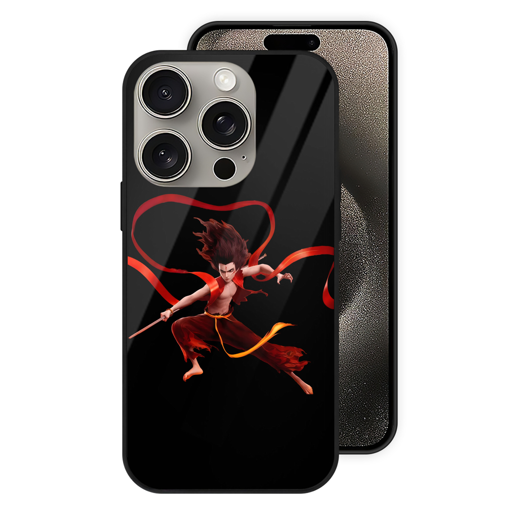 （画像用） Ne Zha 2 ナタ 魔童の大暴れ 【iPhone15Pro対応】スマホケース 耐衝撃＆黄変防止 背面ガラス