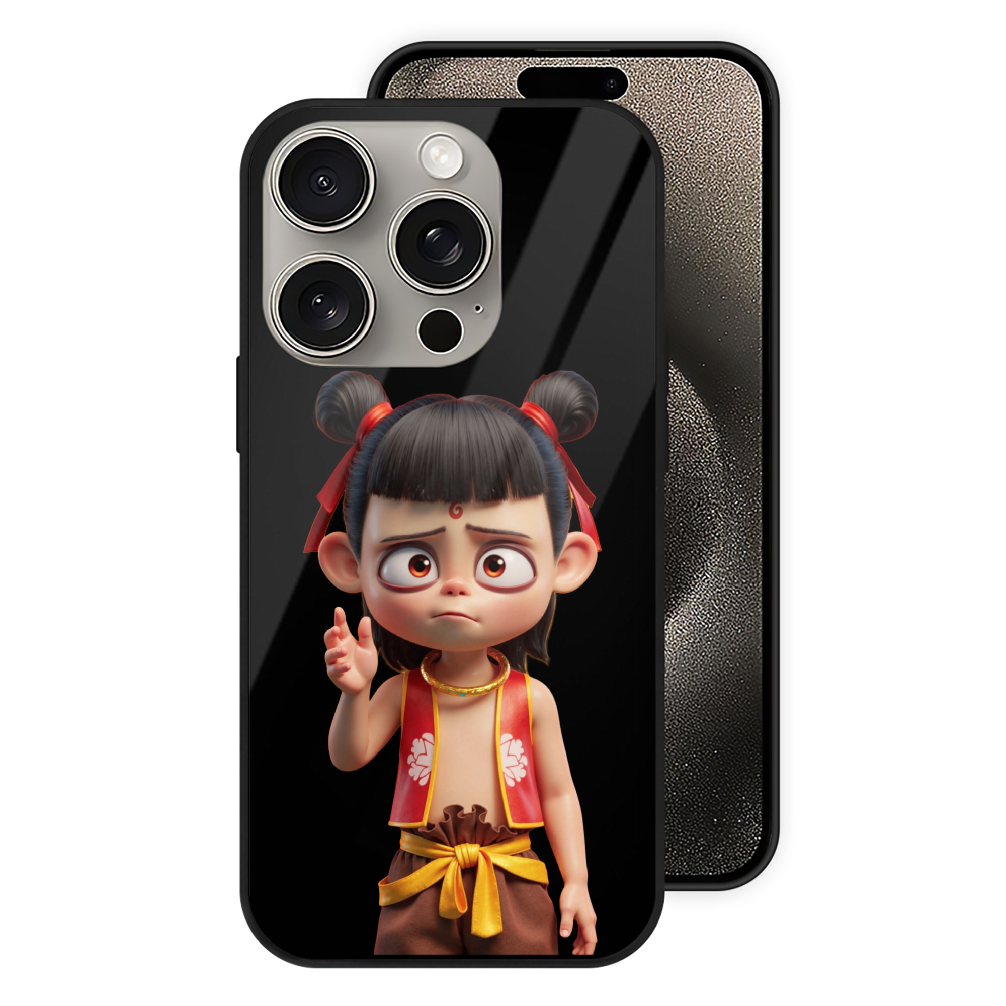 （画像用） Ne Zha 2 ナタ 魔童の大暴れ 【iPhone15Pro対応】スマホケース 耐衝撃＆黄変防止 背面ガラス