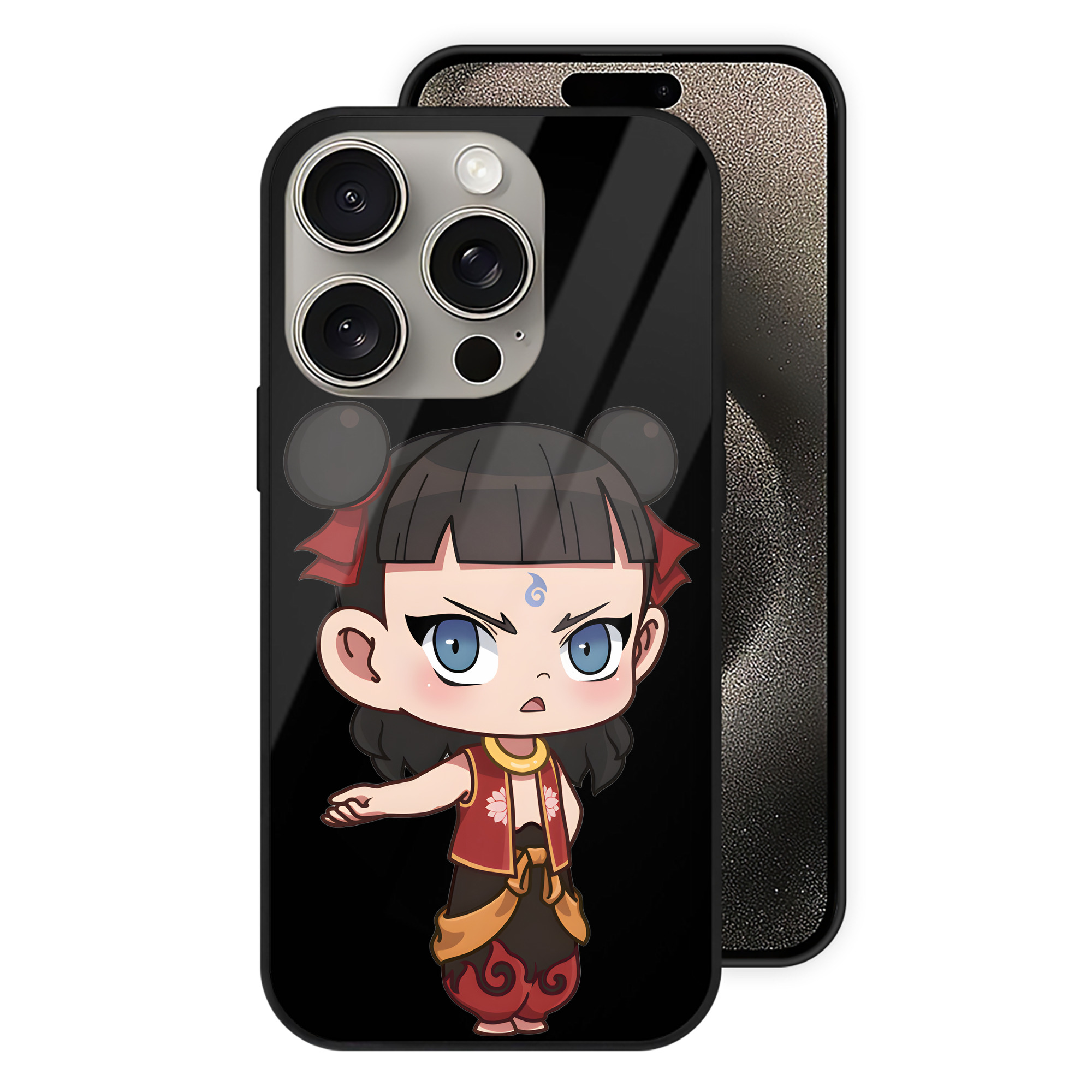 （画像用） Ne Zha 2 ナタ 魔童の大暴れ 【iPhone15Pro対応】スマホケース 耐衝撃＆黄変防止 背面ガラス