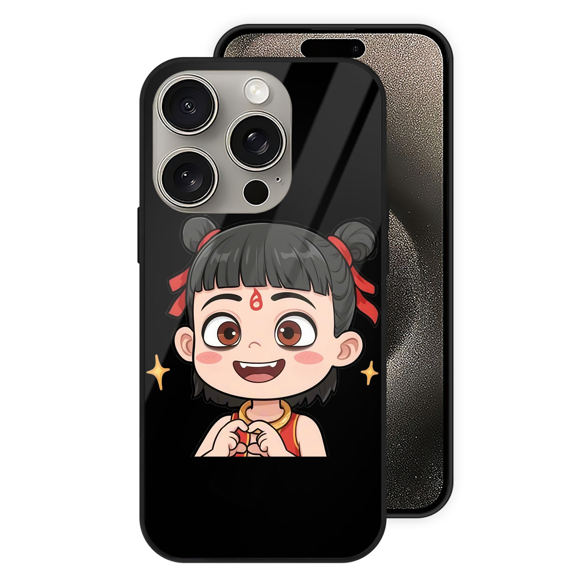 （画像用） Ne Zha 2 ナタ 魔童の大暴れ 【iPhone15Pro対応】スマホケース 耐衝撃＆黄変防止 背面ガラス