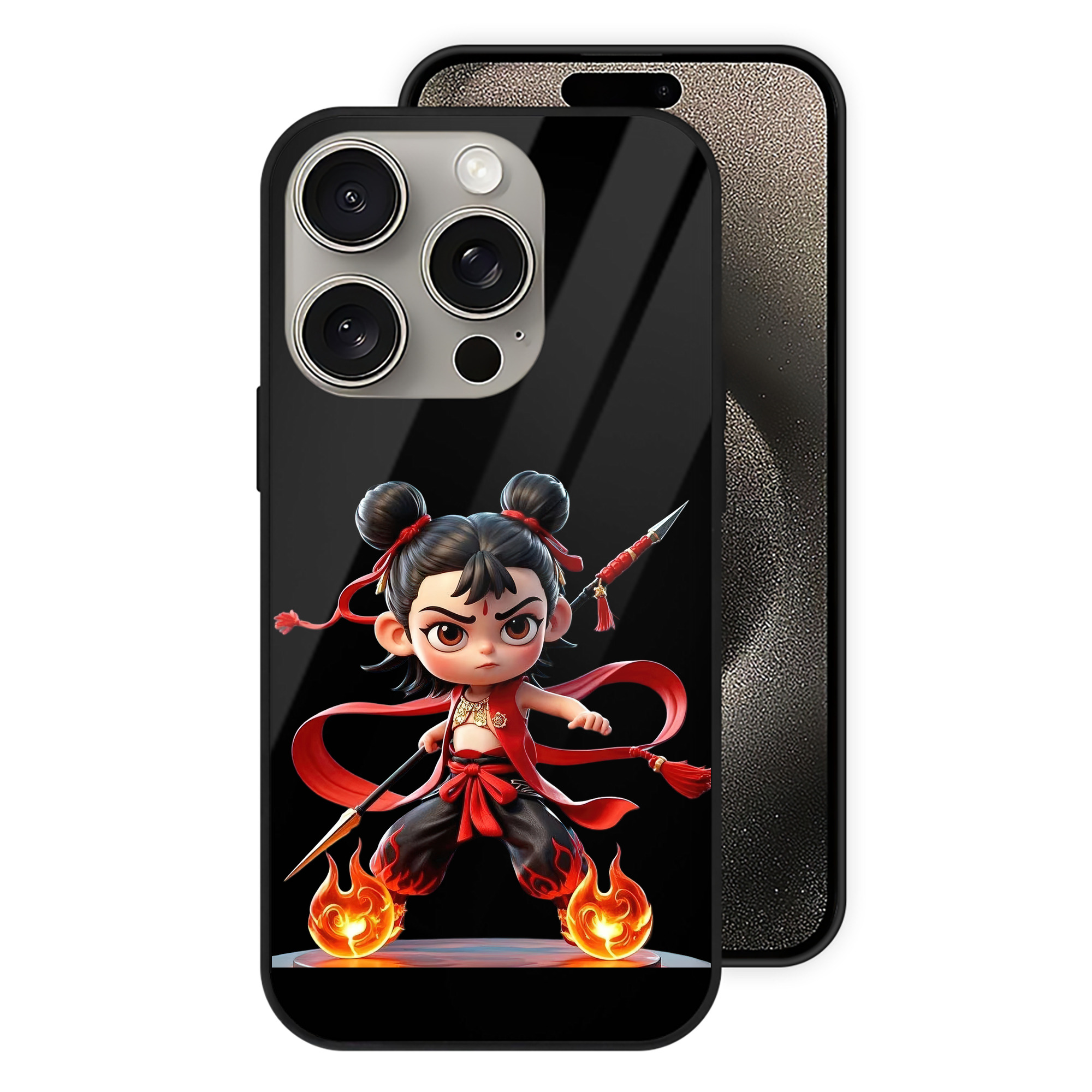 （画像用） Ne Zha 2 ナタ 魔童の大暴れ 【iPhone15Pro対応】スマホケース 耐衝撃＆黄変防止 背面ガラス