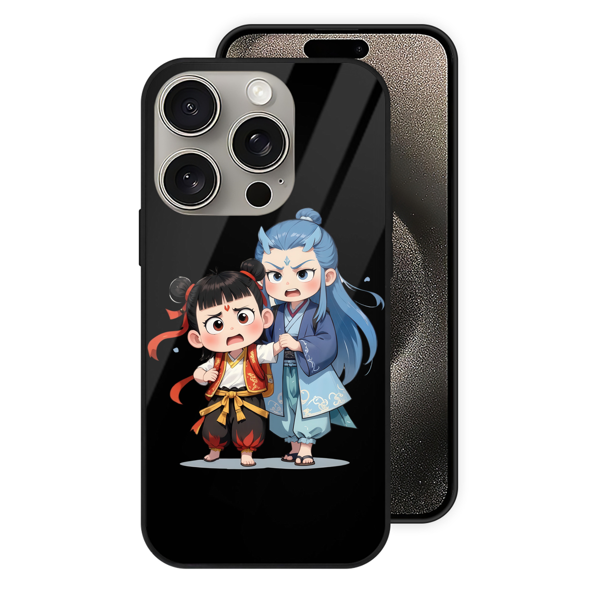 （画像用） Ne Zha 2 ナタ 魔童の大暴れ 【iPhone15Pro対応】スマホケース 耐衝撃＆黄変防止 背面ガラス
