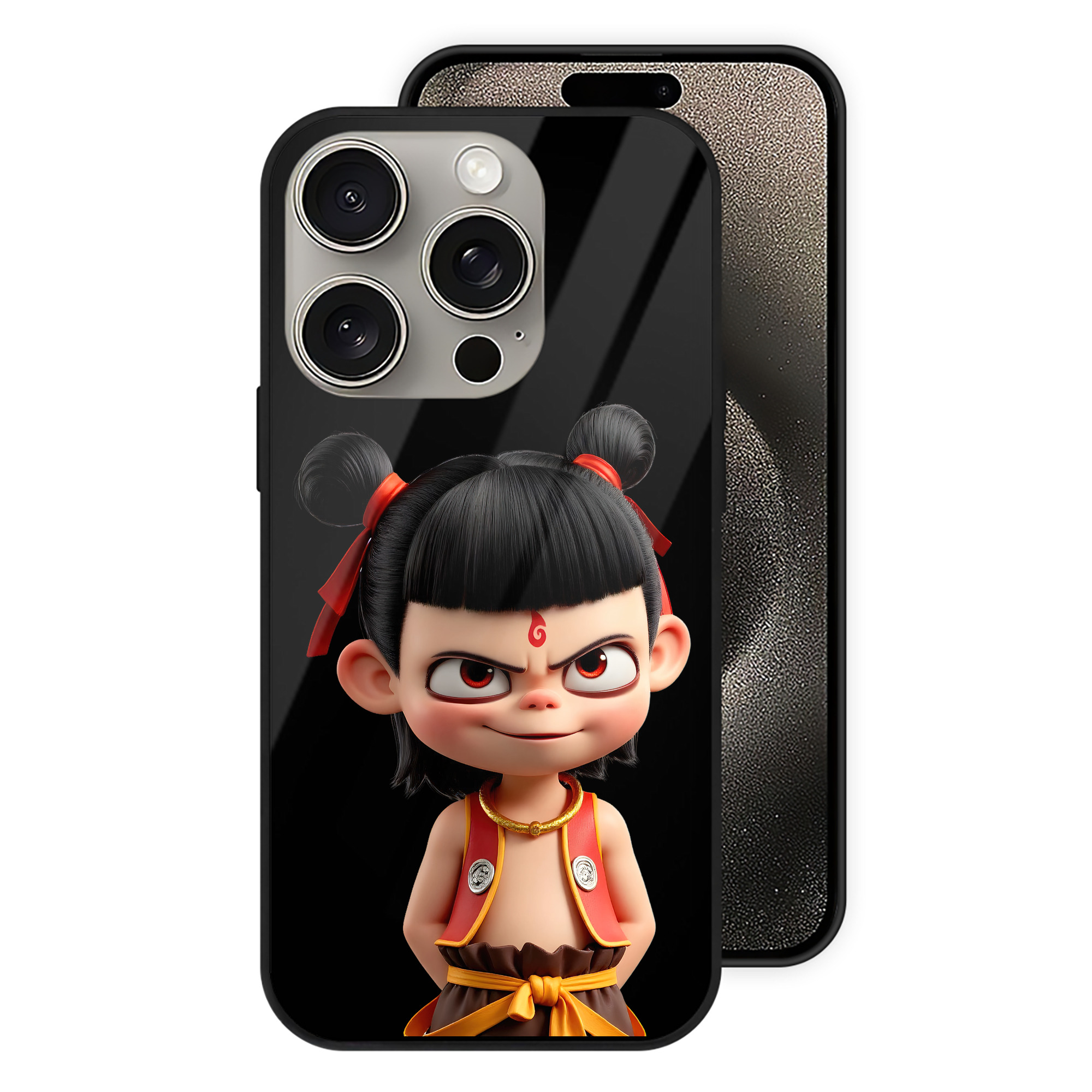 （画像用） Ne Zha 2 ナタ 魔童の大暴れ 【iPhone15Pro対応】スマホケース 耐衝撃＆黄変防止 背面ガラス