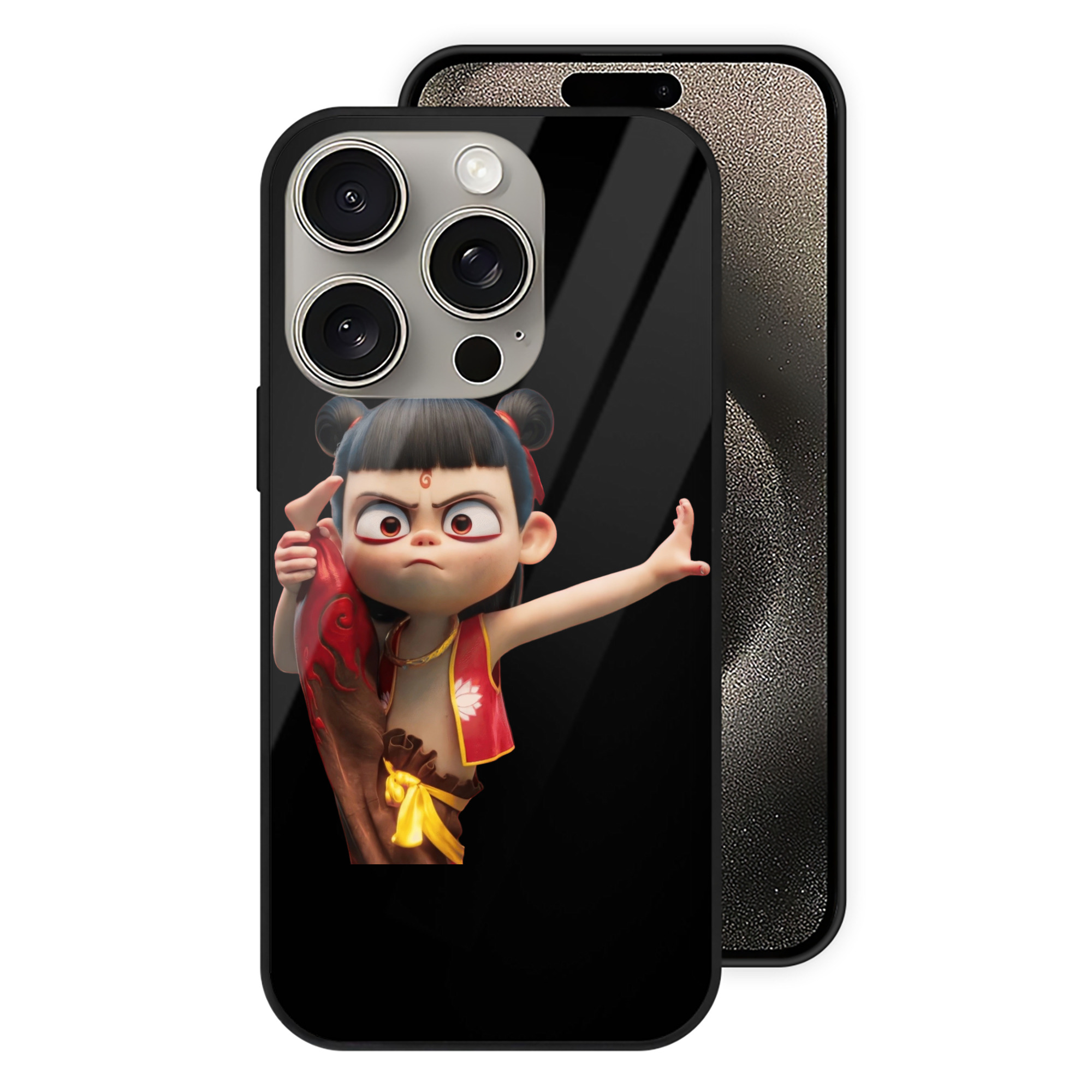 （画像用） Ne Zha 2 ナタ 魔童の大暴れ 【iPhone15Pro対応】スマホケース 耐衝撃＆黄変防止 背面ガラス