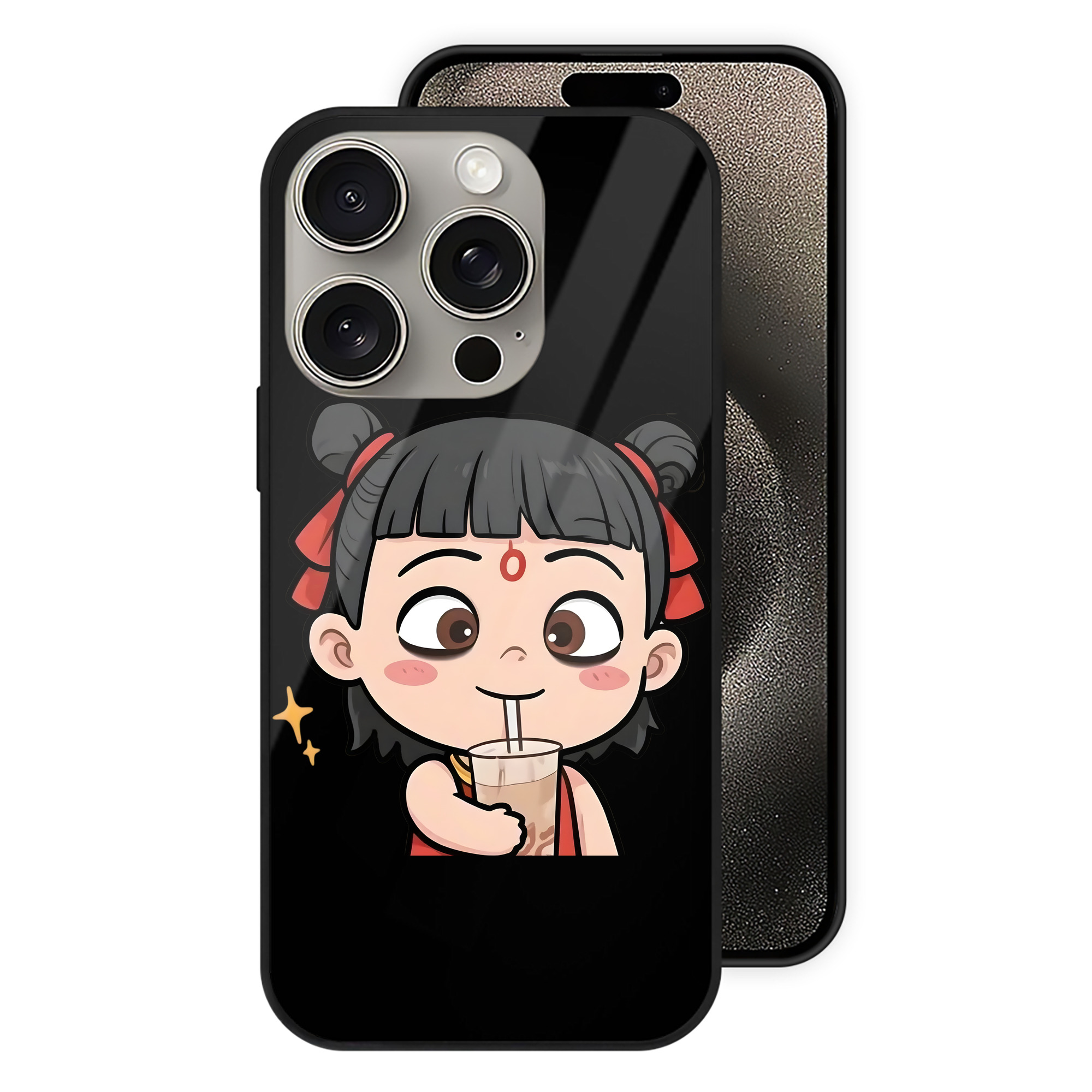 （画像用） Ne Zha 2 ナタ 魔童の大暴れ 【iPhone15Pro対応】スマホケース 耐衝撃＆黄変防止 背面ガラス