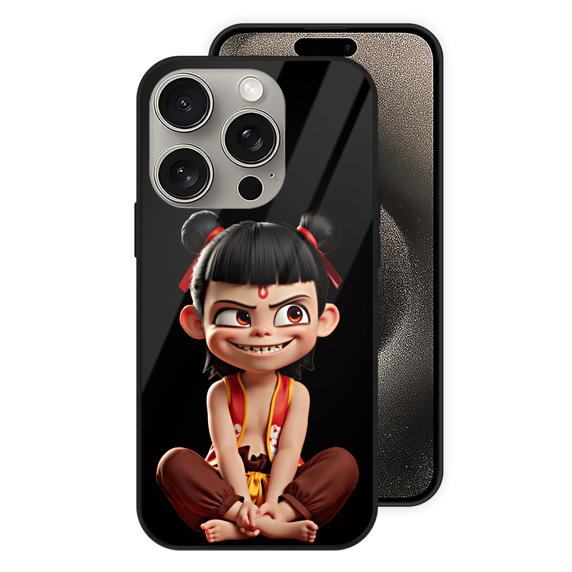 （画像用） Ne Zha 2 ナタ 魔童の大暴れ 【iPhone15Pro対応】スマホケース 耐衝撃＆黄変防止 背面ガラス