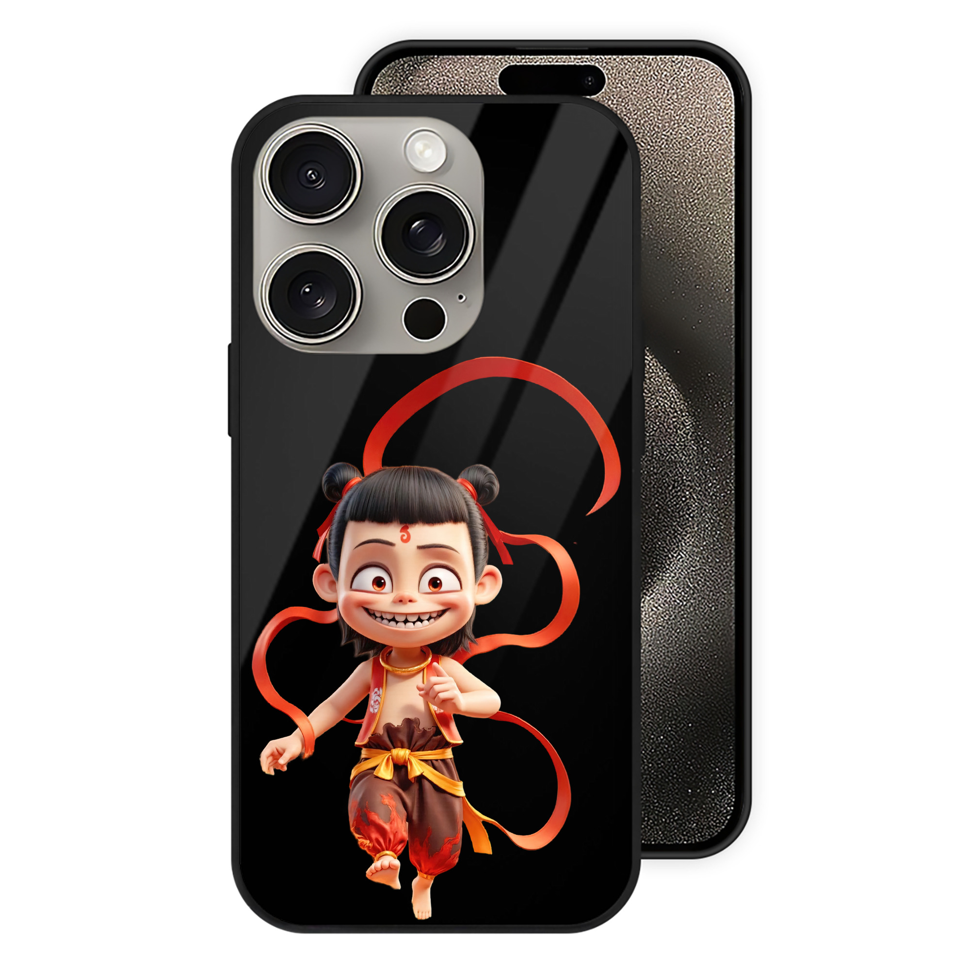 （画像用） Ne Zha 2 ナタ 魔童の大暴れ 【iPhone15Pro対応】スマホケース 耐衝撃＆黄変防止 背面ガラス