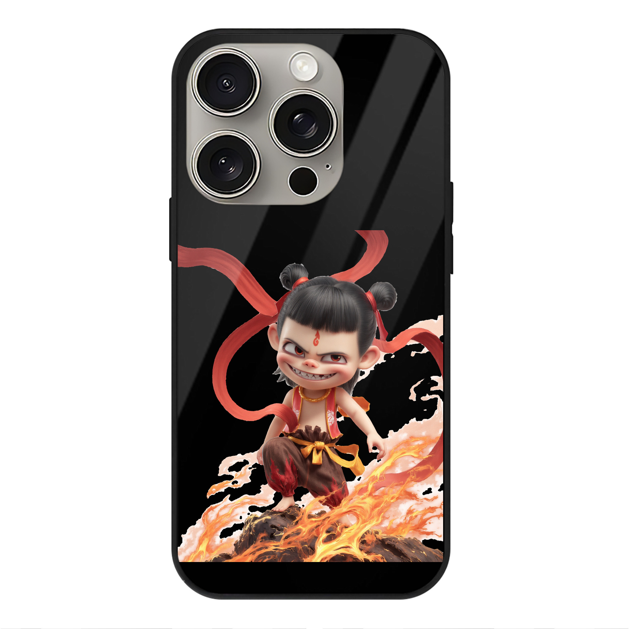 （画像用） Ne Zha 2 ナタ 魔童の大暴れ 【iPhone15Pro対応】スマホケース 耐衝撃＆黄変防止 背面ガラス