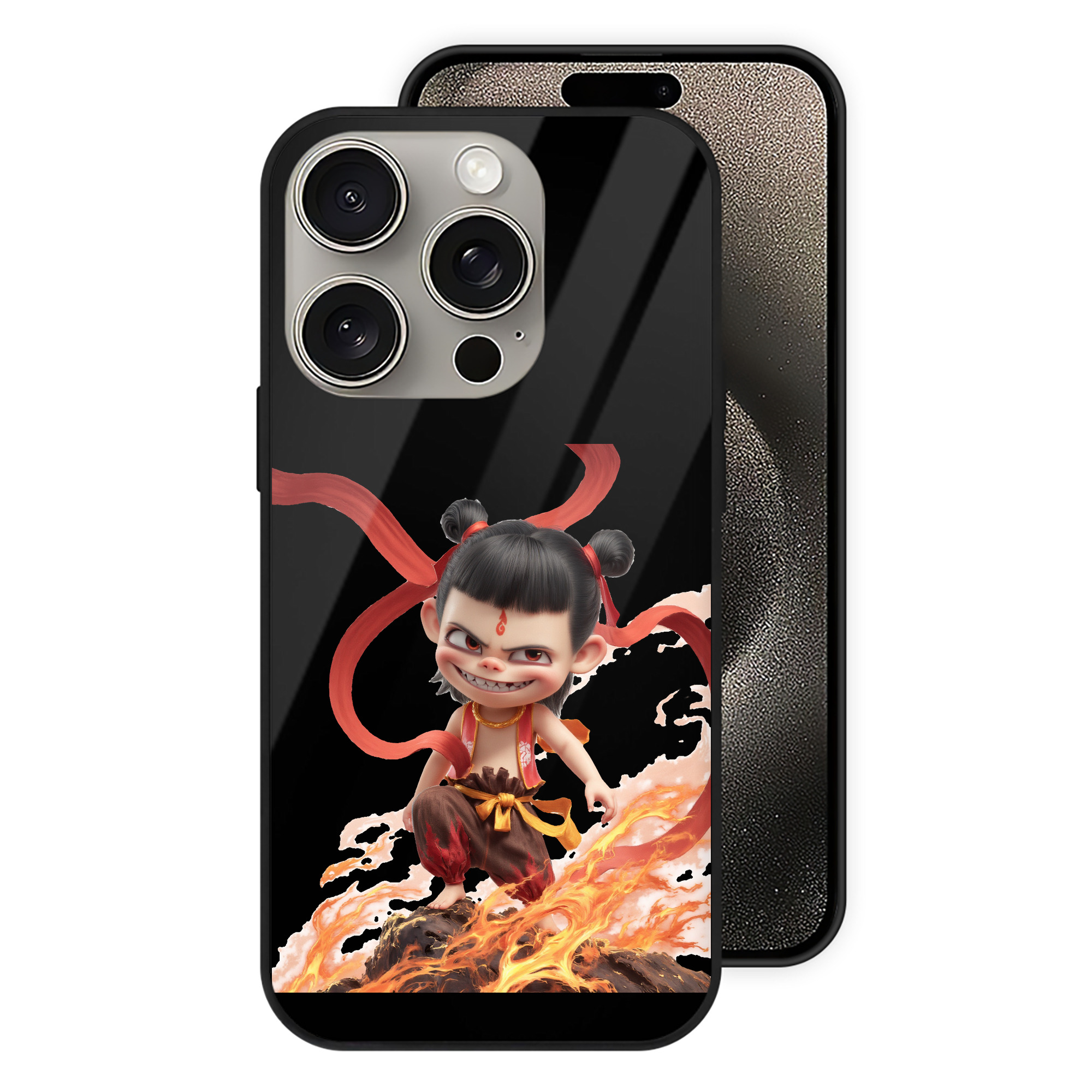 （画像用） Ne Zha 2 ナタ 魔童の大暴れ 【iPhone15Pro対応】スマホケース 耐衝撃＆黄変防止 背面ガラス