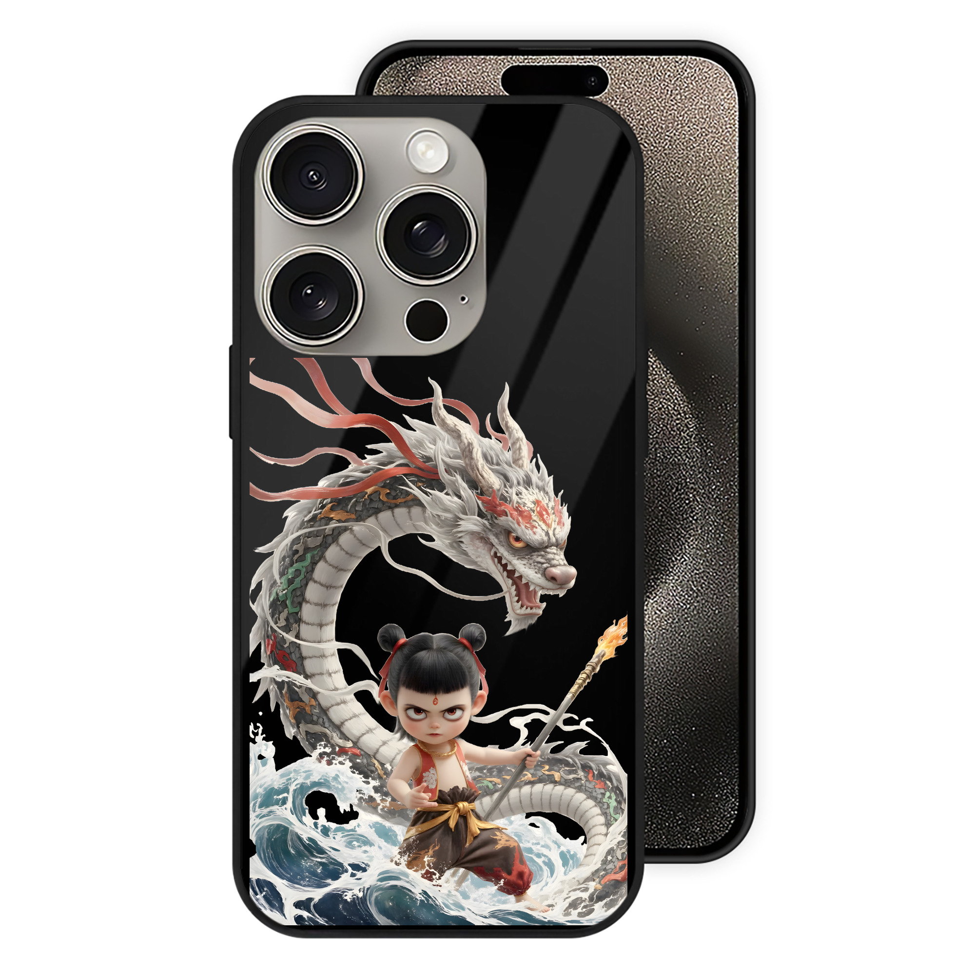 （画像用） Ne Zha 2 ナタ 魔童の大暴れ 【iPhone15Pro対応】スマホケース 耐衝撃＆黄変防止 背面ガラス
