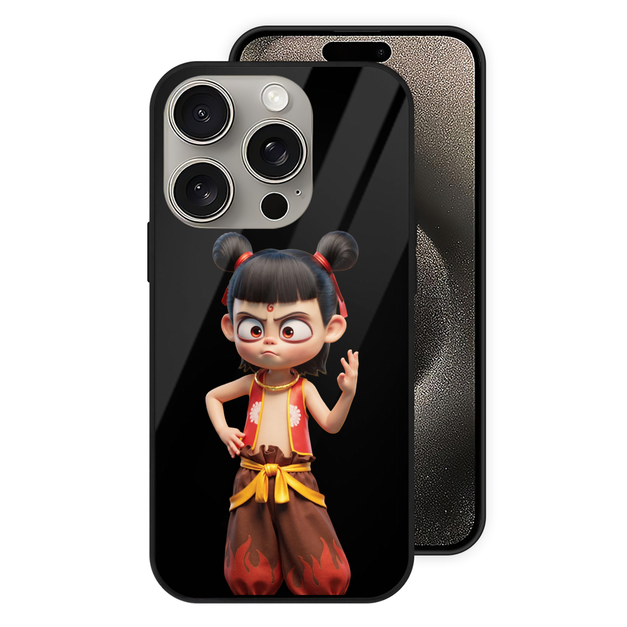 （画像用） Ne Zha 2 ナタ 魔童の大暴れ 【iPhone15Pro対応】スマホケース 耐衝撃＆黄変防止 背面ガラス
