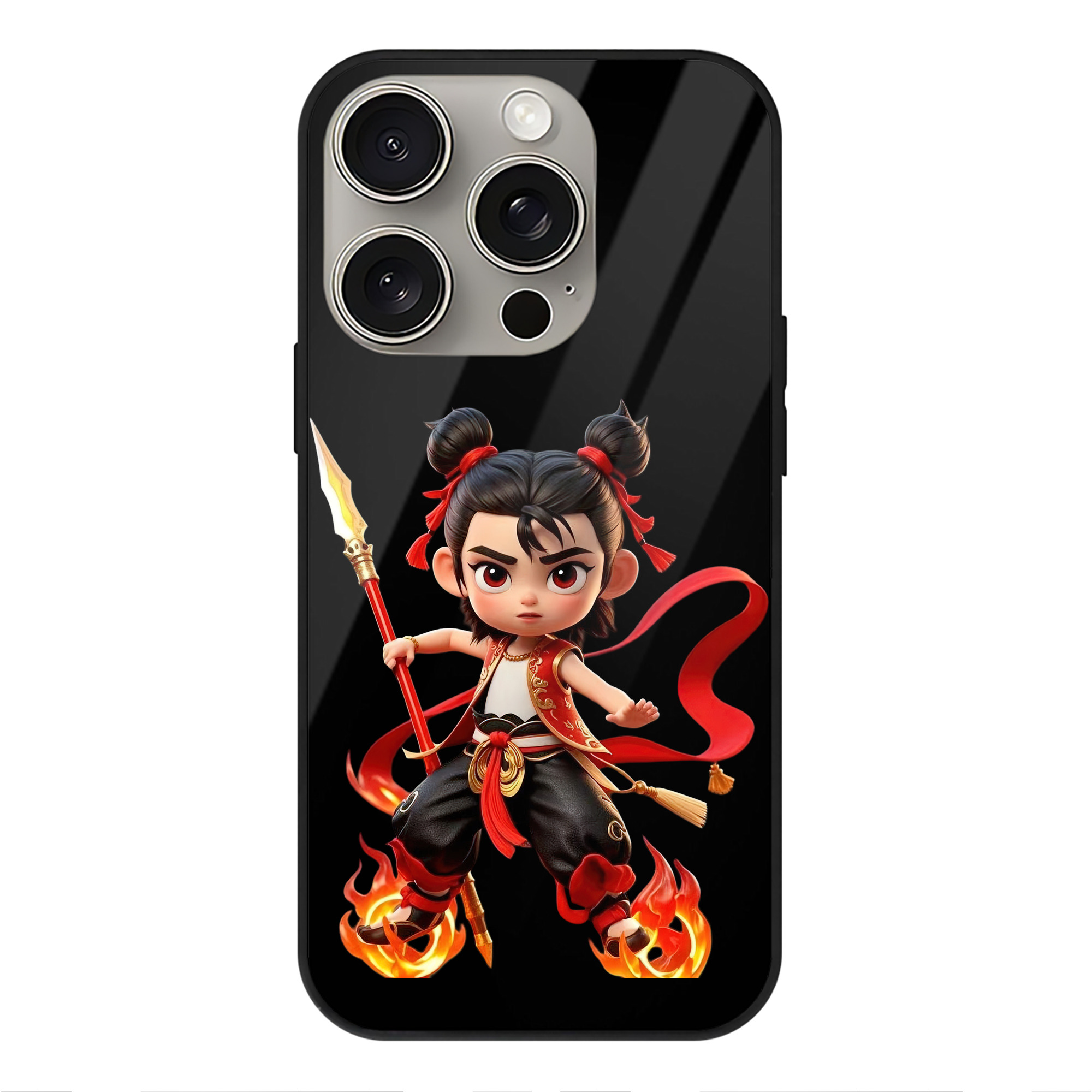 （画像用） Ne Zha 2 ナタ 魔童の大暴れ 【iPhone15Pro対応】スマホケース 耐衝撃＆黄変防止 背面ガラス