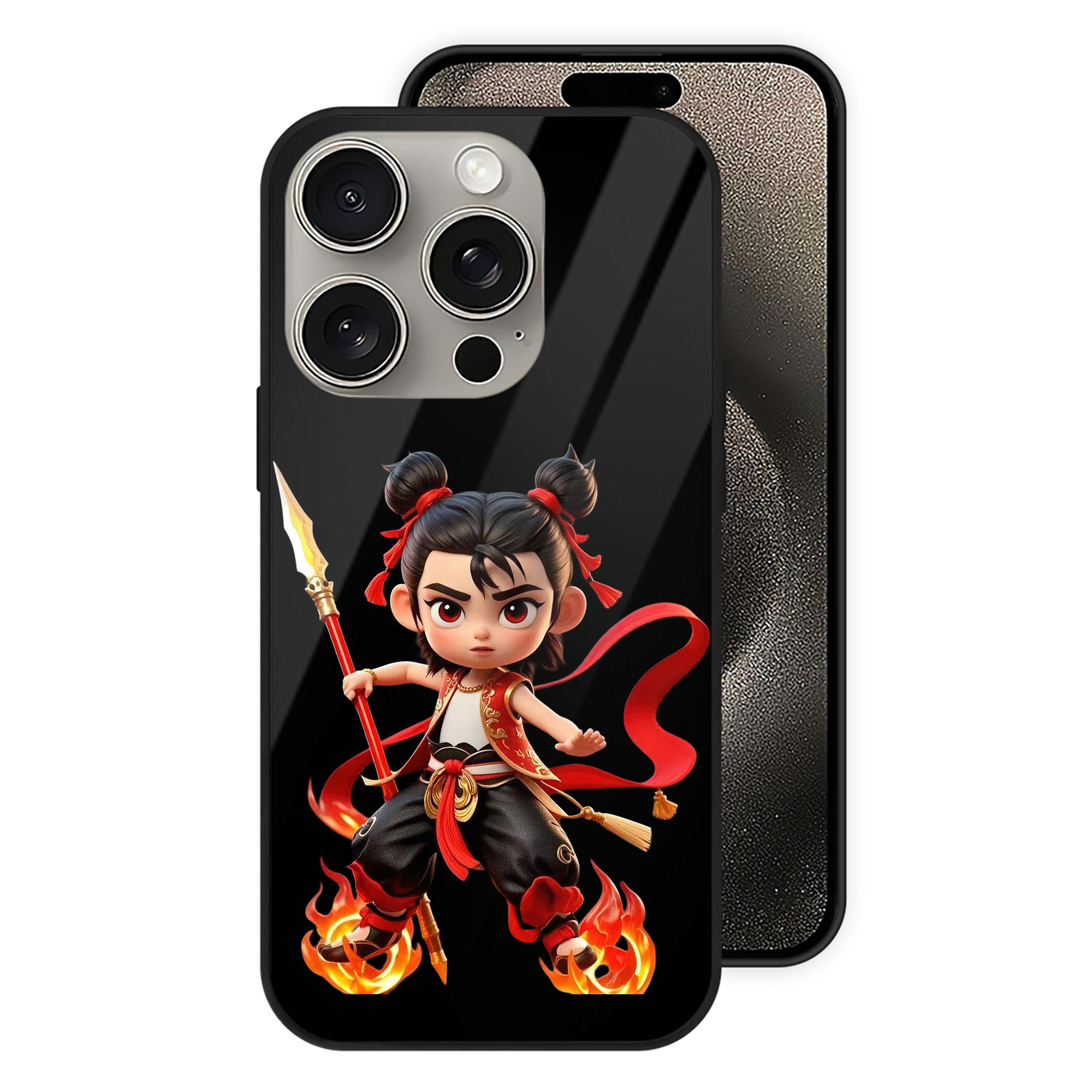 （画像用） Ne Zha 2 ナタ 魔童の大暴れ 【iPhone15Pro対応】スマホケース 耐衝撃＆黄変防止 背面ガラス