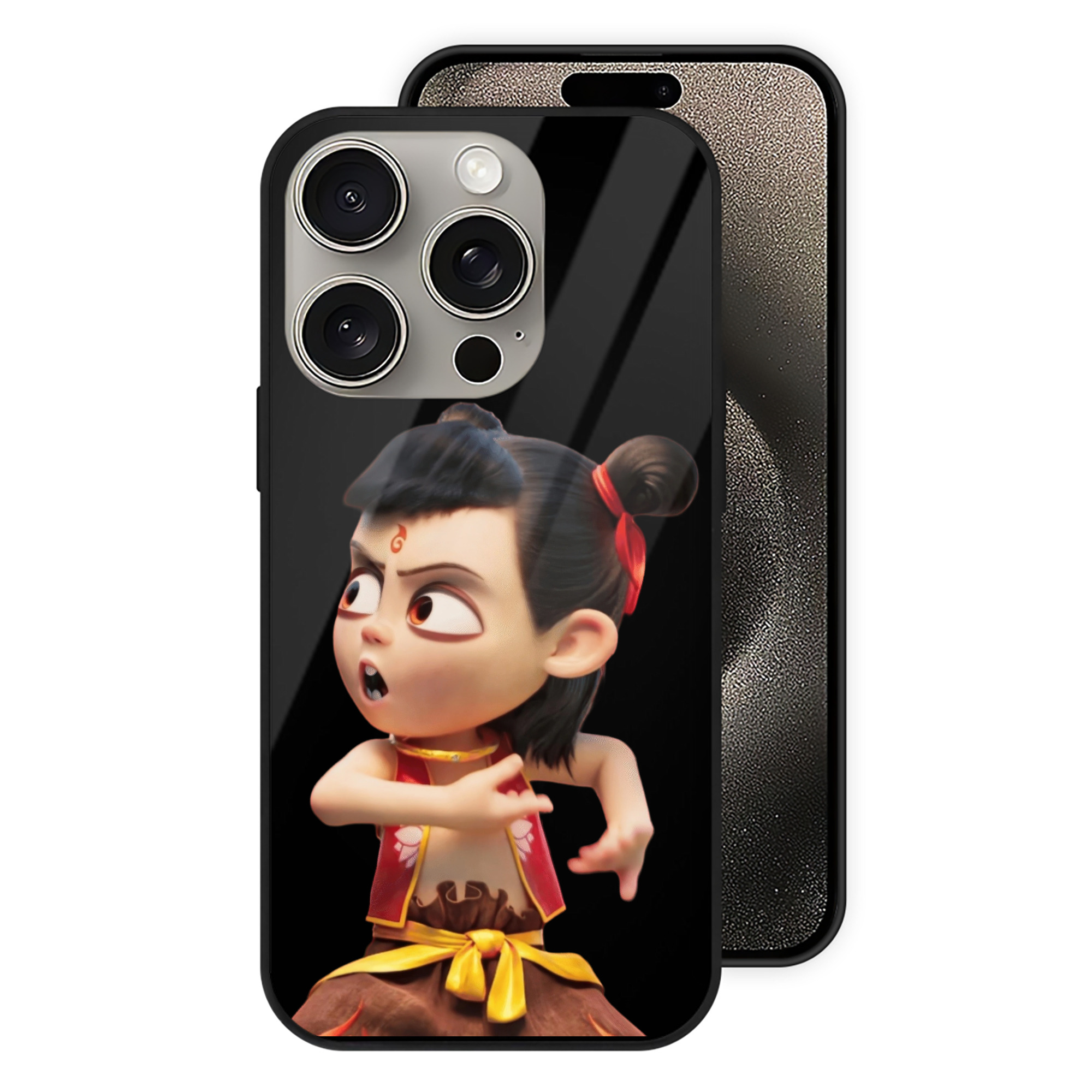 （画像用） Ne Zha 2 ナタ 魔童の大暴れ 【iPhone15Pro対応】スマホケース 耐衝撃＆黄変防止 背面ガラス